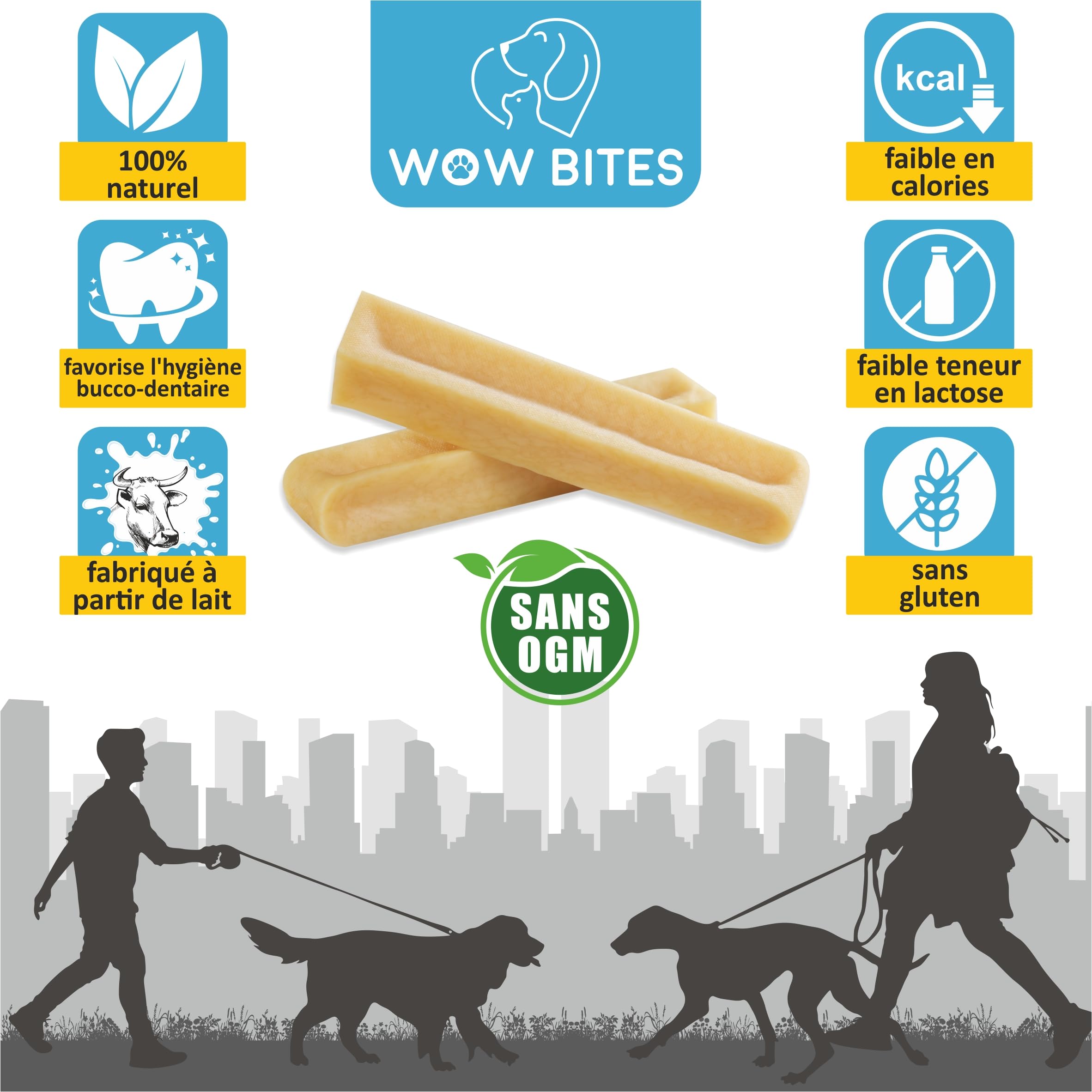 WOW BITES Premium Snacks à mâcher pour Chiens – Friandises Longue durée fabriquées à partir de Lait Naturel – Os à mâcher au Fromage (140 g, Lot de 4, Taille S)