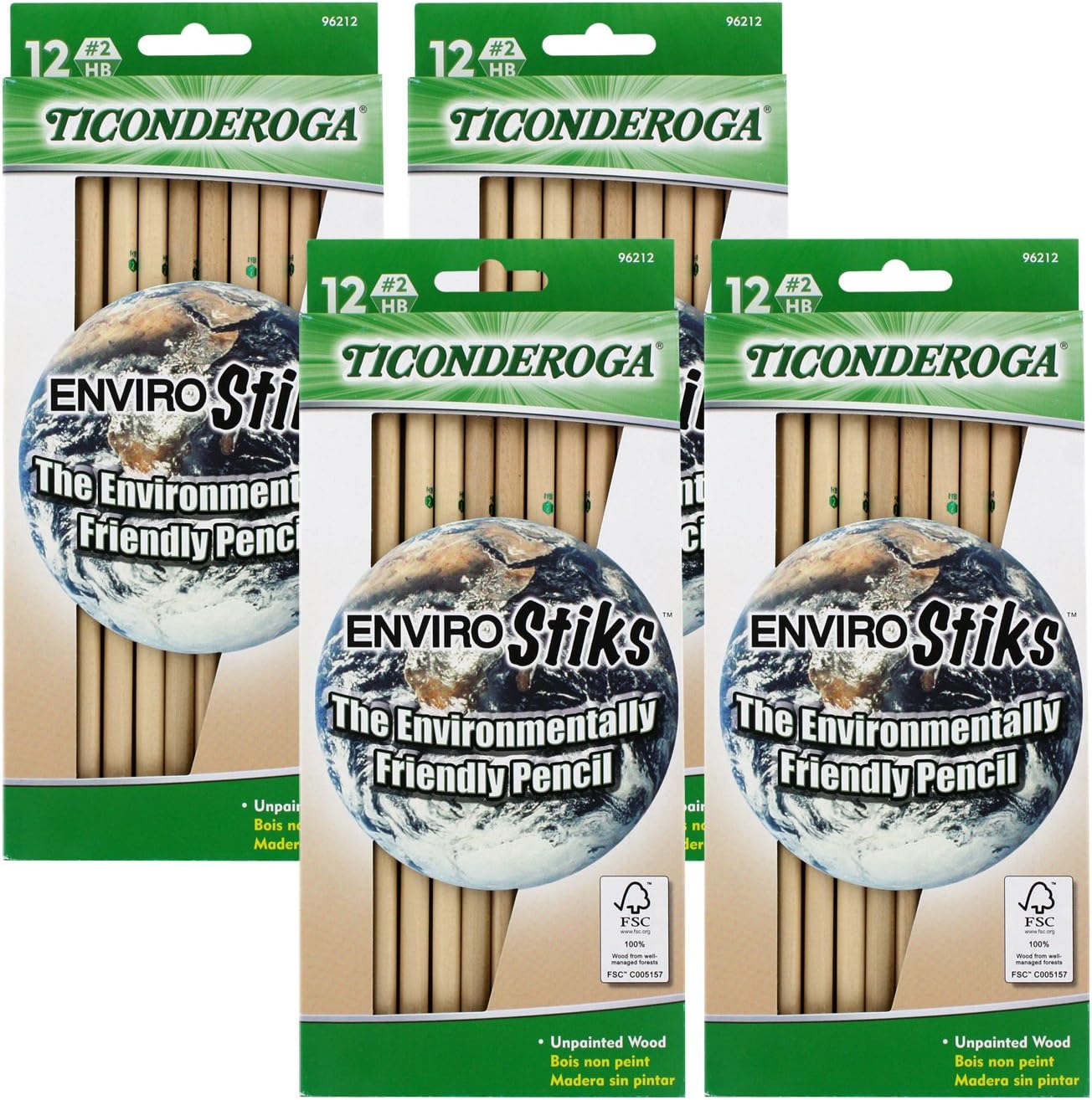 DixonEnviroStiks Natural Wood Pencils, #2 HB, Pack of 48