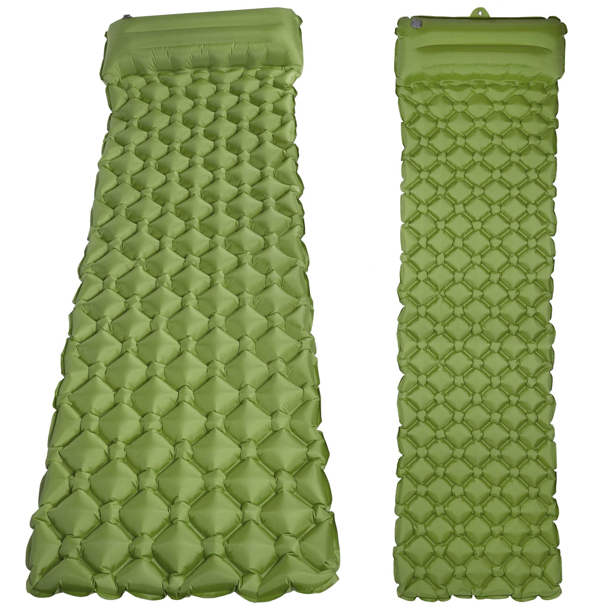 WFS Camping 2" Inflatable Sleeping Pad with Attached Pillow and Stuff Bag, 75" x 22", Green