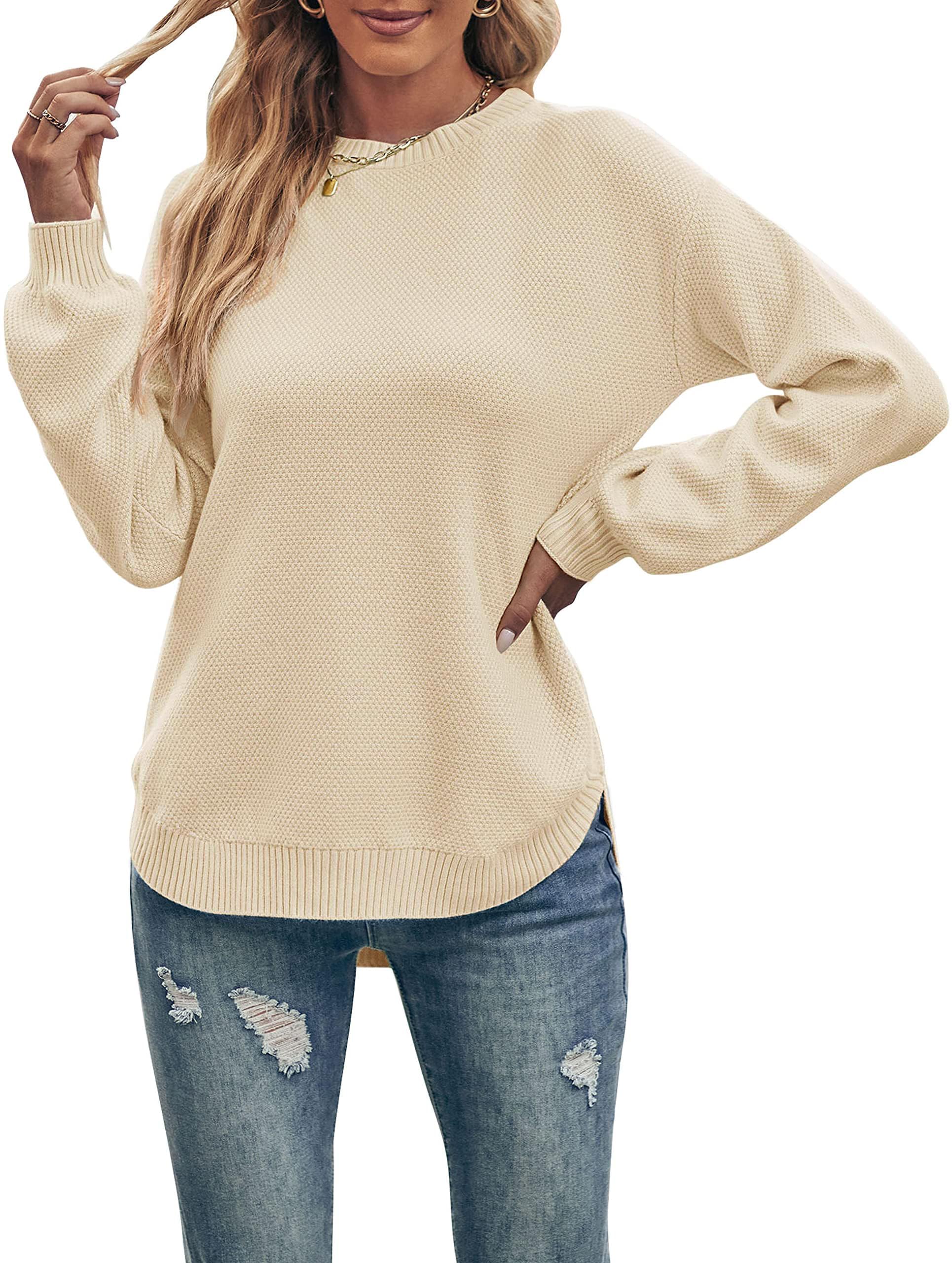 MEROKEETYWomen's Fall Sweaters 2025 Cozy Knit Sweater Casual Loose Side Split Pullover Jumper Tops