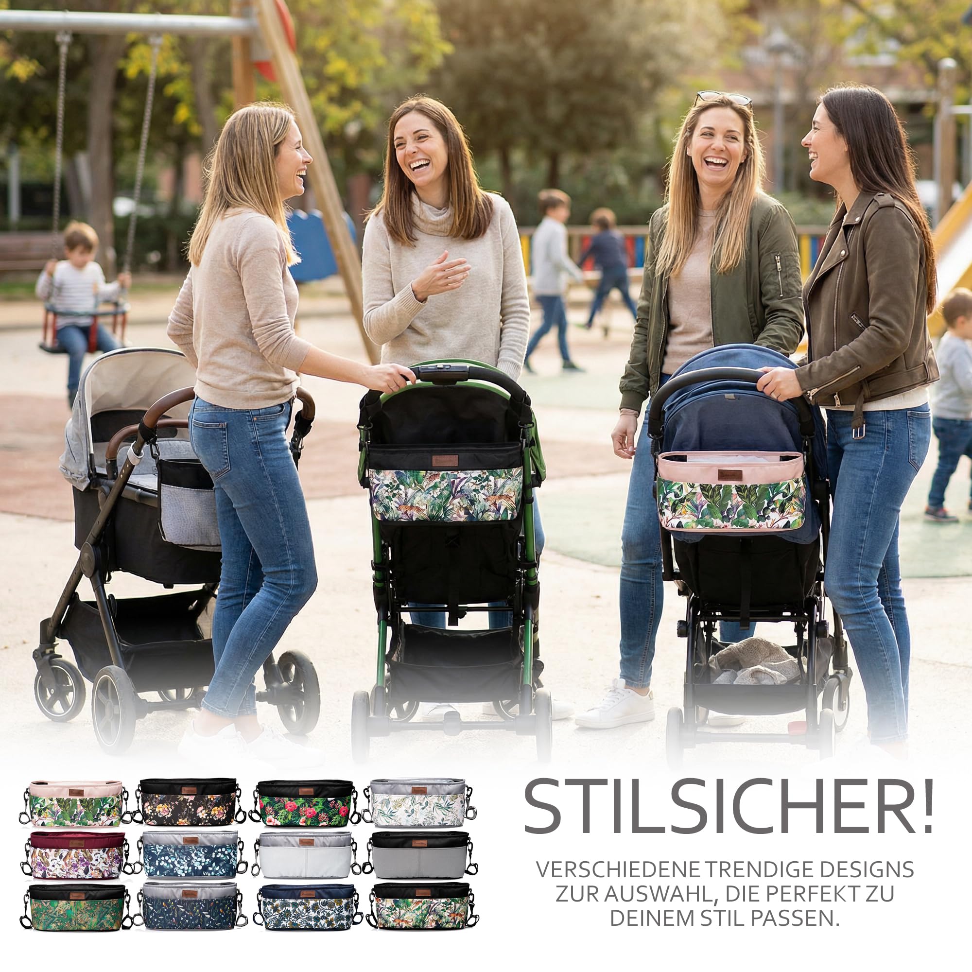 BambiniWelt Kinderwagen Organizer – Wickeltasche mit Getränkehalter & Reißverschluss, kompakte Buggy Tasche aus wasserabweisendem Mikrofaserstoff, leicht, stylisch & praktisch, Muster: Modell 8