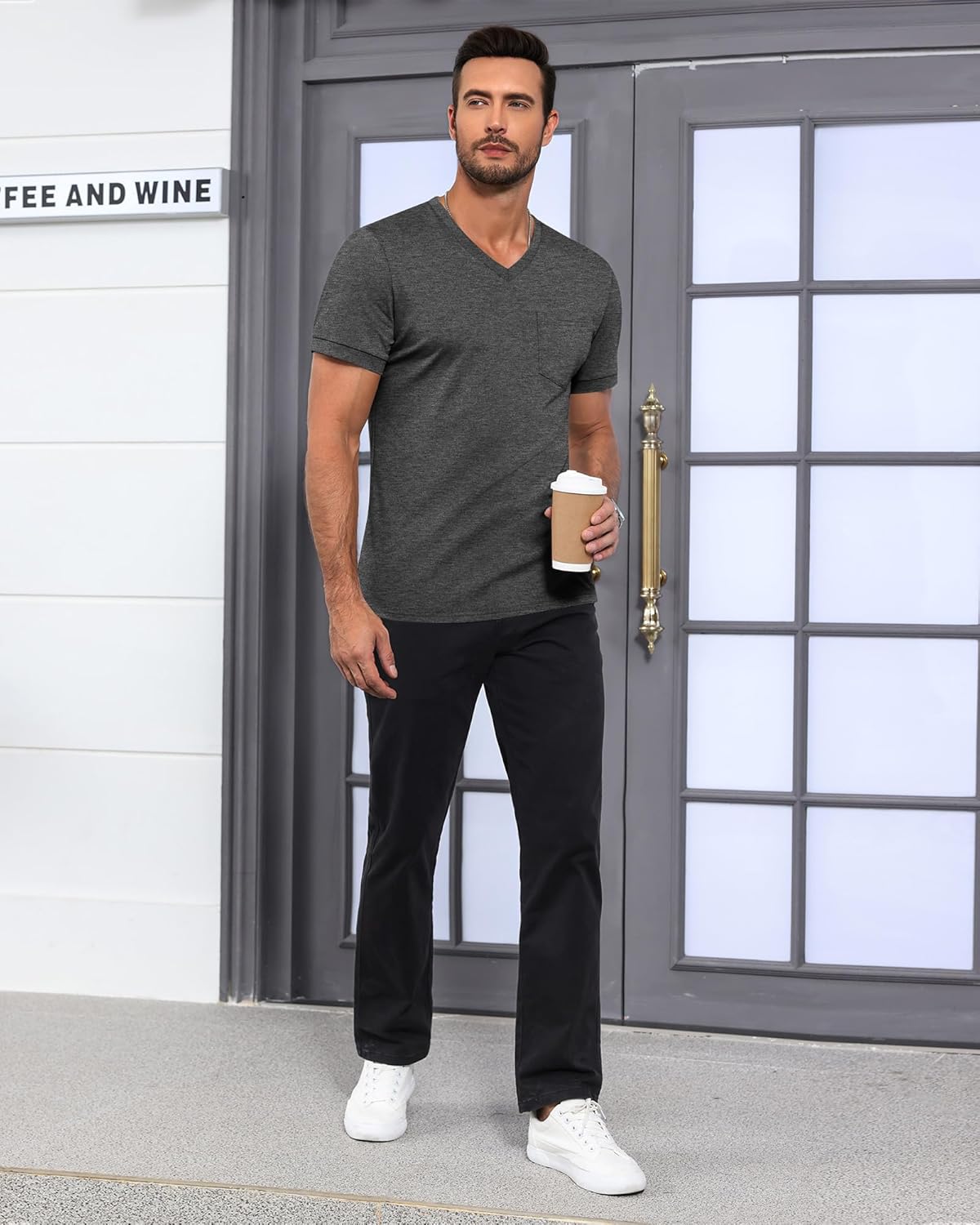 Ficerd 3 Pack Men's V Neck Pocket T-Shirts Short Sleeve Comfort Dressy Tee Shirts Casual Summer Athletic Plain Color Tops