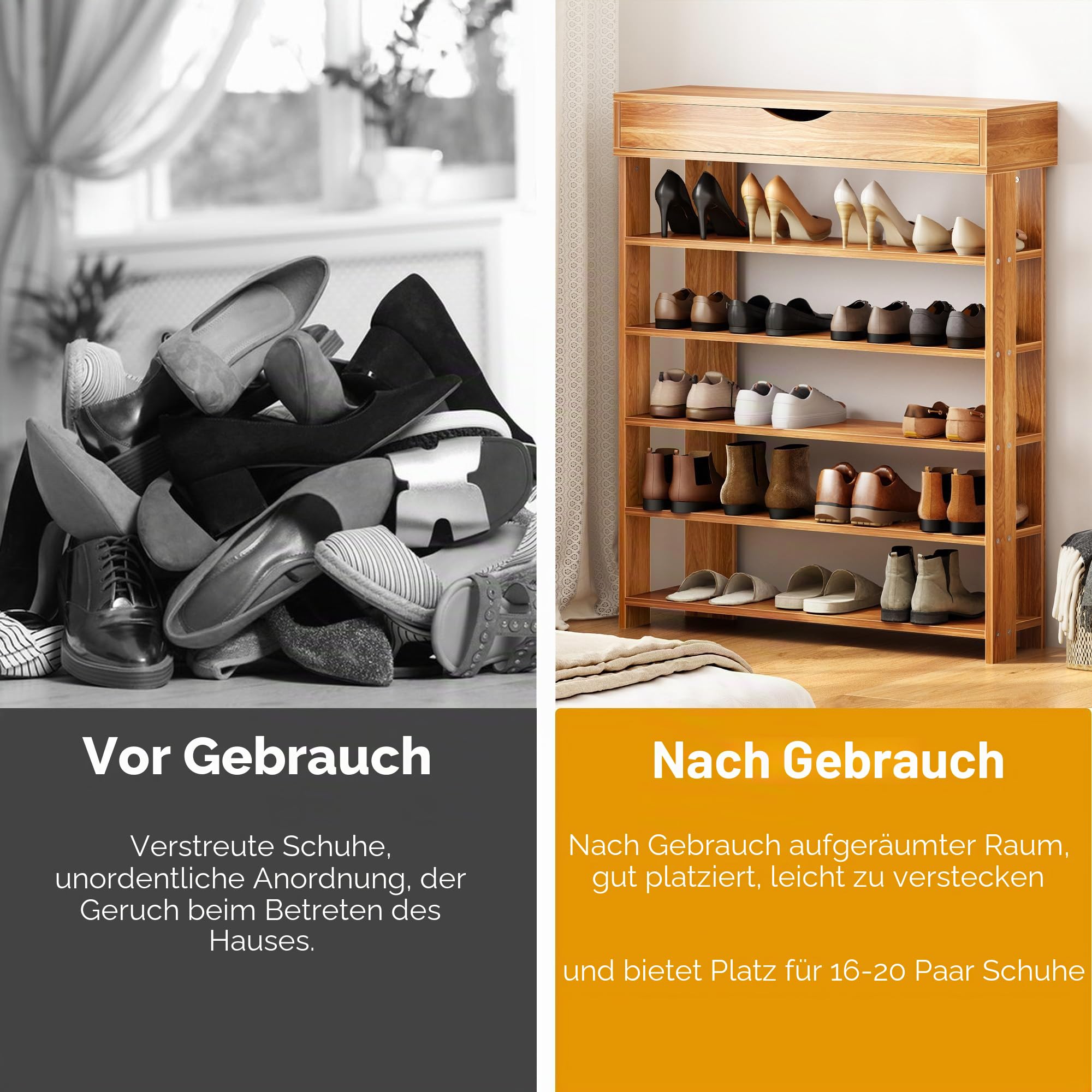 SDHYL Schuhregale Flur Schuhschrank Schmal mit 5 Ebenen 75 x 30 x 94 cm Schuhaufbewahrung Flur Organizer für Eingangsbereich, Diele, Treppenhaus, Wohnzimmer, Schlafzimmer Teck