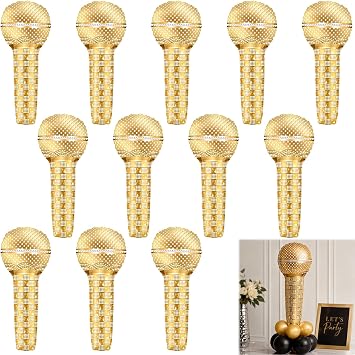 12 PCS Blow Up Microphones, 53 * 26cm Blow Up Microphone, Inflatable Party Props, Inflatable Microphone Party Accessories, Star Party Supplies Birthday Party Gifts Stage Performance