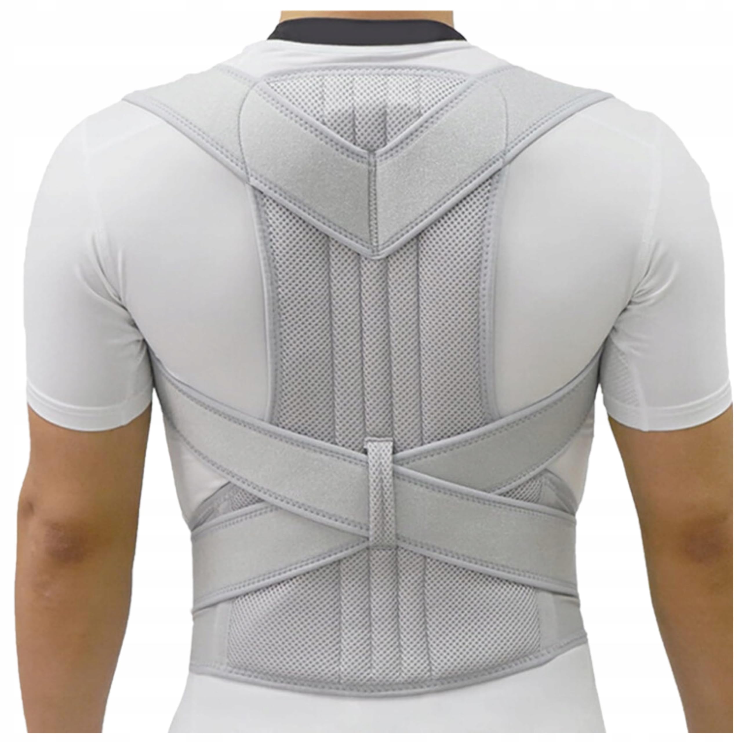 Korektor Postawy Ortopedyczny, Szary, Neopren i Nylon, XXL 90-108cm, ze Stelażem Aluminiowym, Prostotrzymacz dla Kręgosłupa