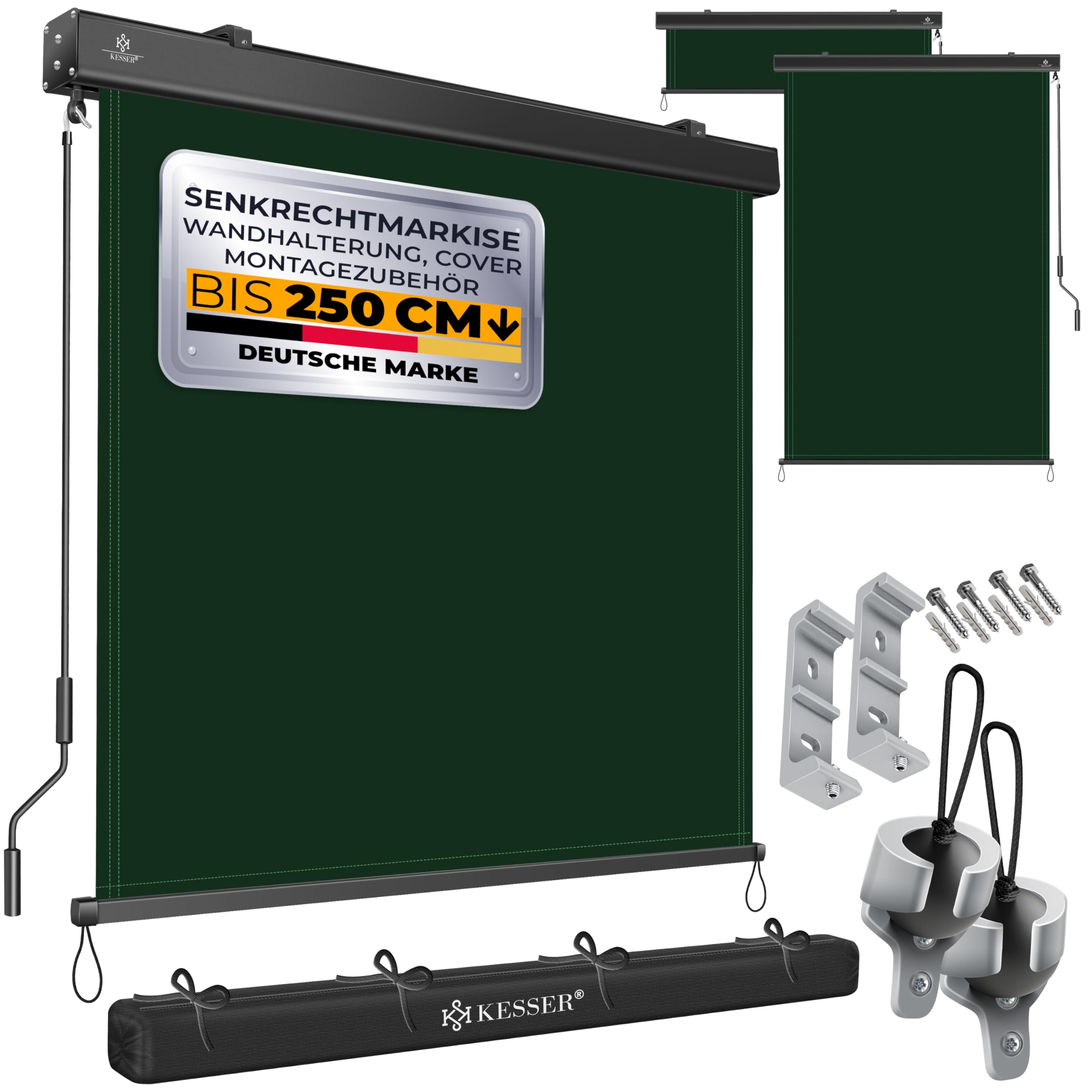 KESSER® Senkrechtmarkise 140x250cm Außenrollo Handkurbelmechanismus Balkonrollo Sonnen-und Sichtschutz Beschattung Sonnenschutz mit Kurbel Markisenkasten Balkon & Terrasse inkl Montageset & Abdeckung