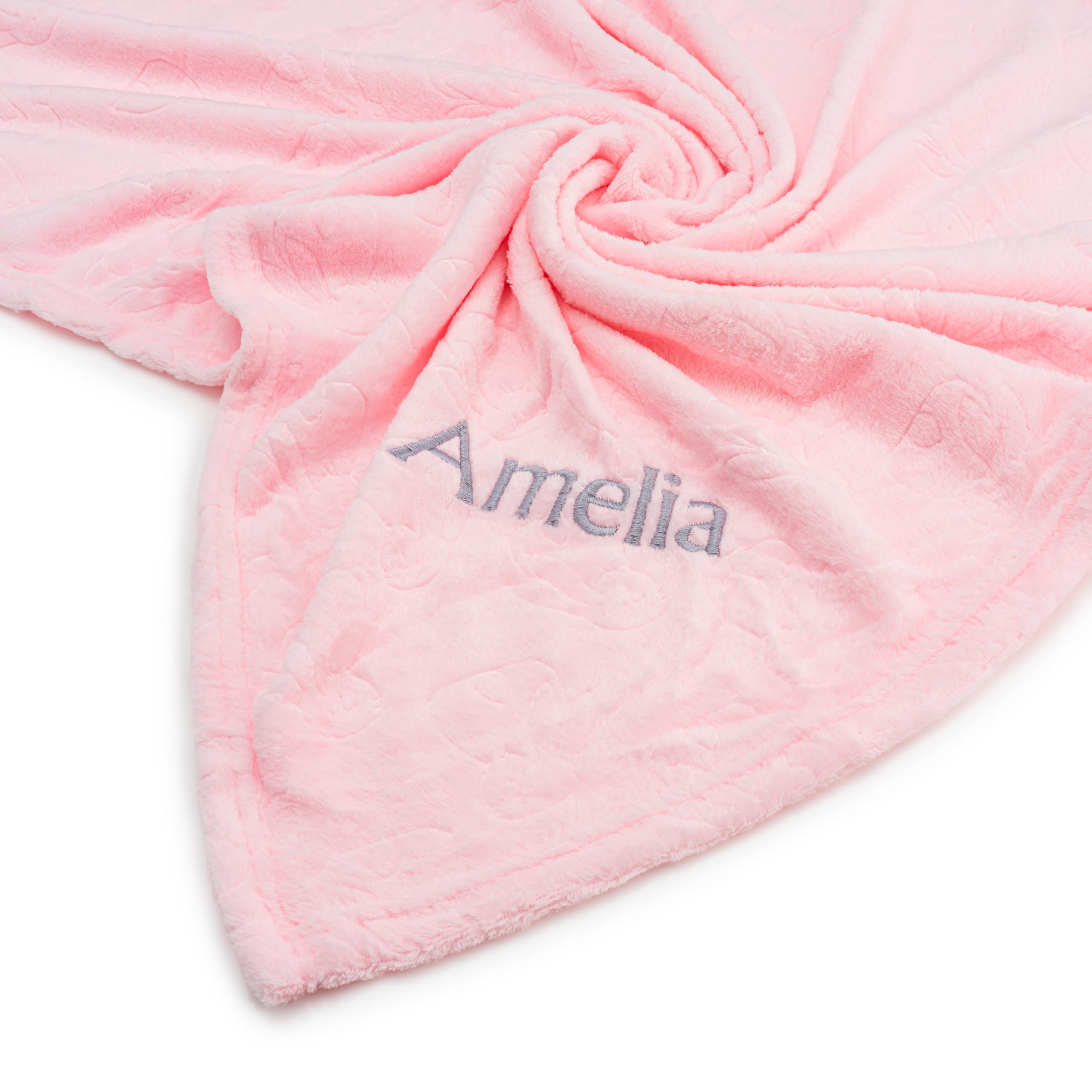 Lobeko Personalised Baby Blanket with Name Custom Newborn Blanket Keepsake Soft Fleece 75 x 100cm Embroidered Baby Wrap Embossed Baby Girl Boy Blankets 4 Colours (Pink)