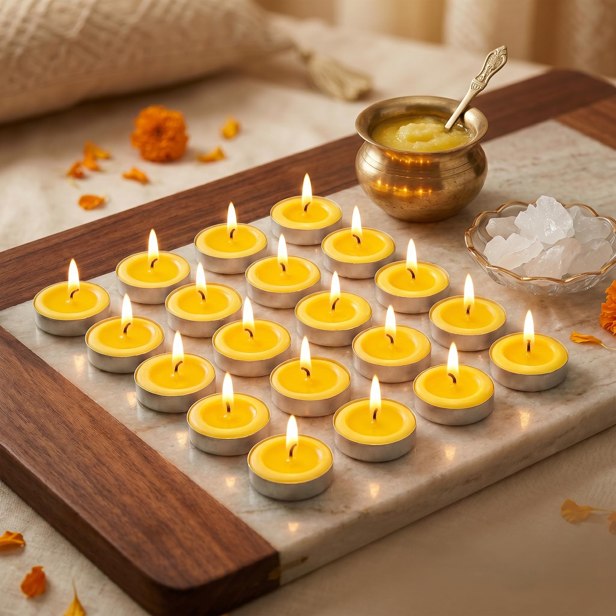 Pure Cow Ghee Diya Batti Tealights with Bhimseni Camphor | 2-Hour Long Burn, Mess-Free & Wax-Free Ready to Use Puja Diya [Pack of 20]-image-11