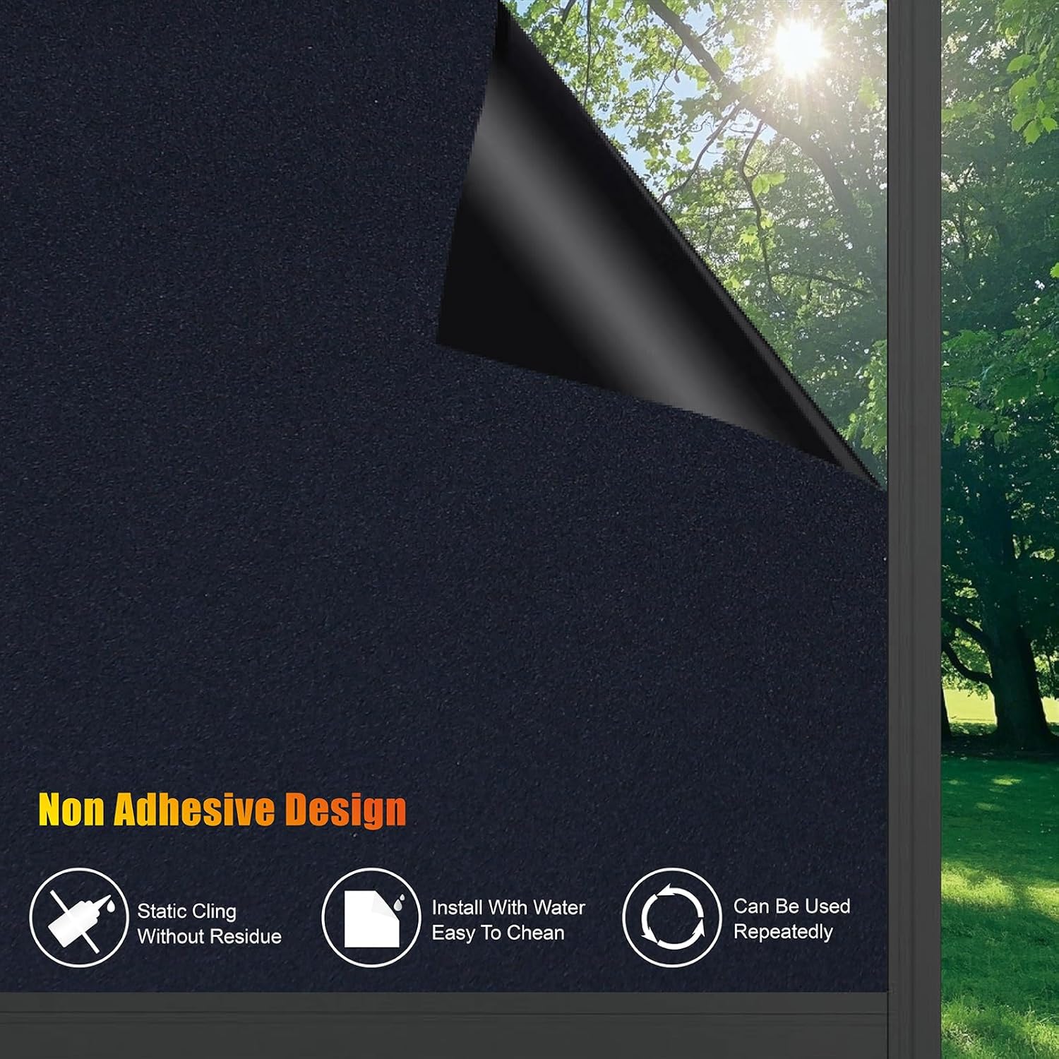 23.6"x 118" Black Blackout Window Film,100% Light Blocking Room Darkening Window Privacy Film,Frosted Glass Window Film Heat Control, Removable Window Cover Tint for Day Sleep