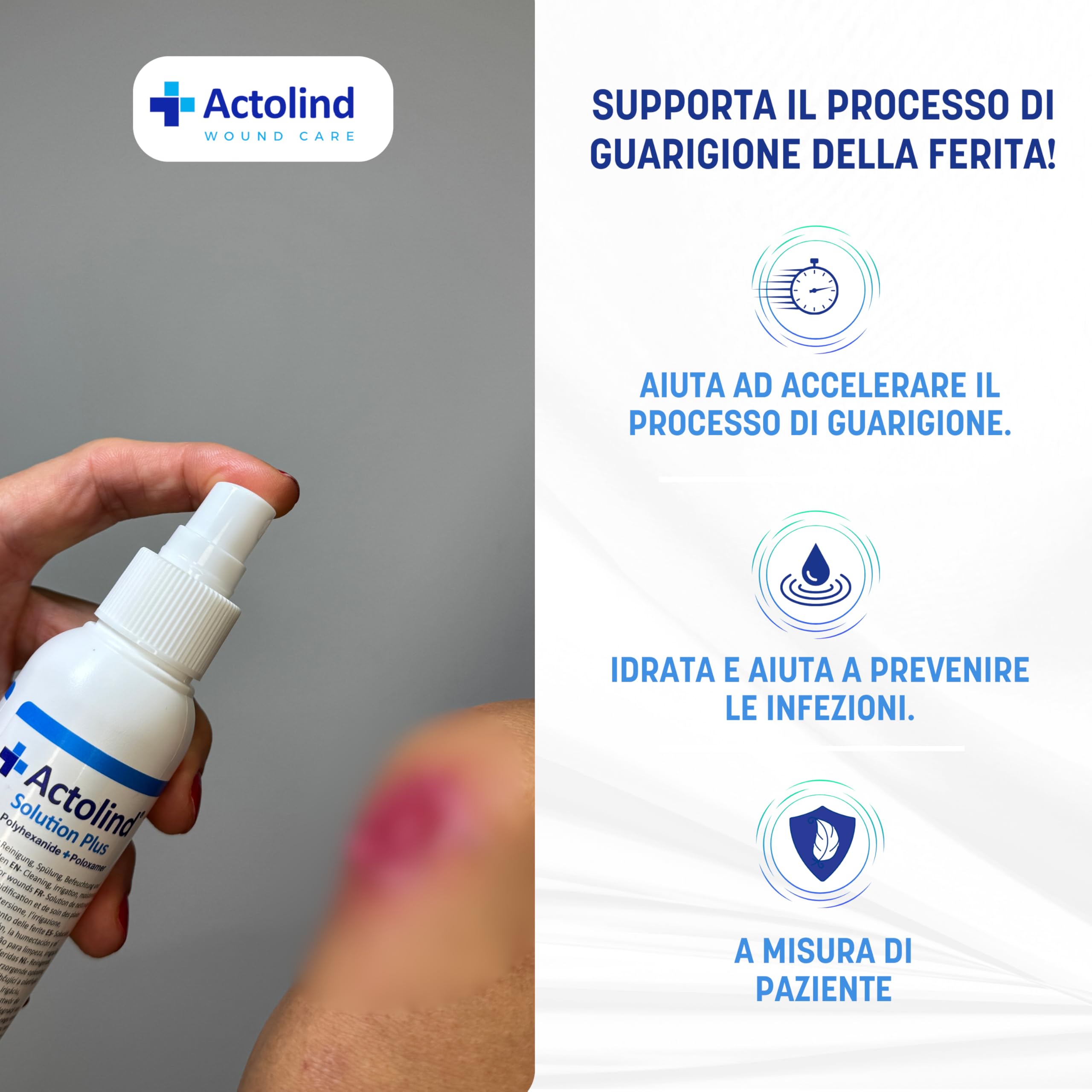 Actolind Solution Plus 250 ml – Soluzione antisettica per irrigazione delle ferite e ustioni | Dispositivo Medico CE Classe III