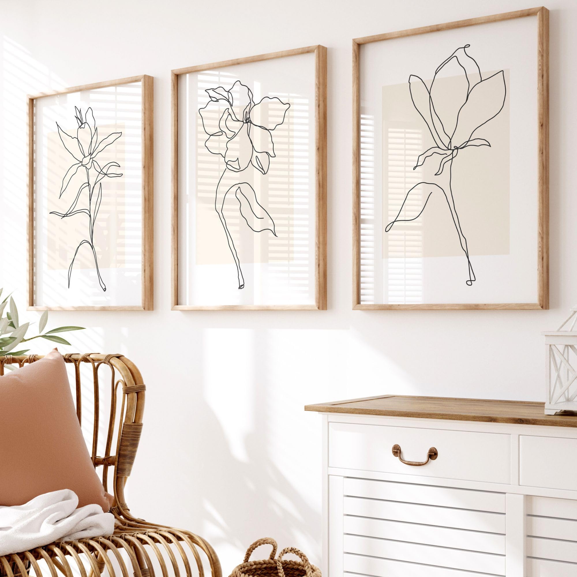 Neutral Botanical Wall Art, Botanical Prints, Set of 3 Prints, Plants Wall Art, Floral Line Art, Beige Decor, Neutral Wall Decor, Flower Art | A3, A4 (A3)