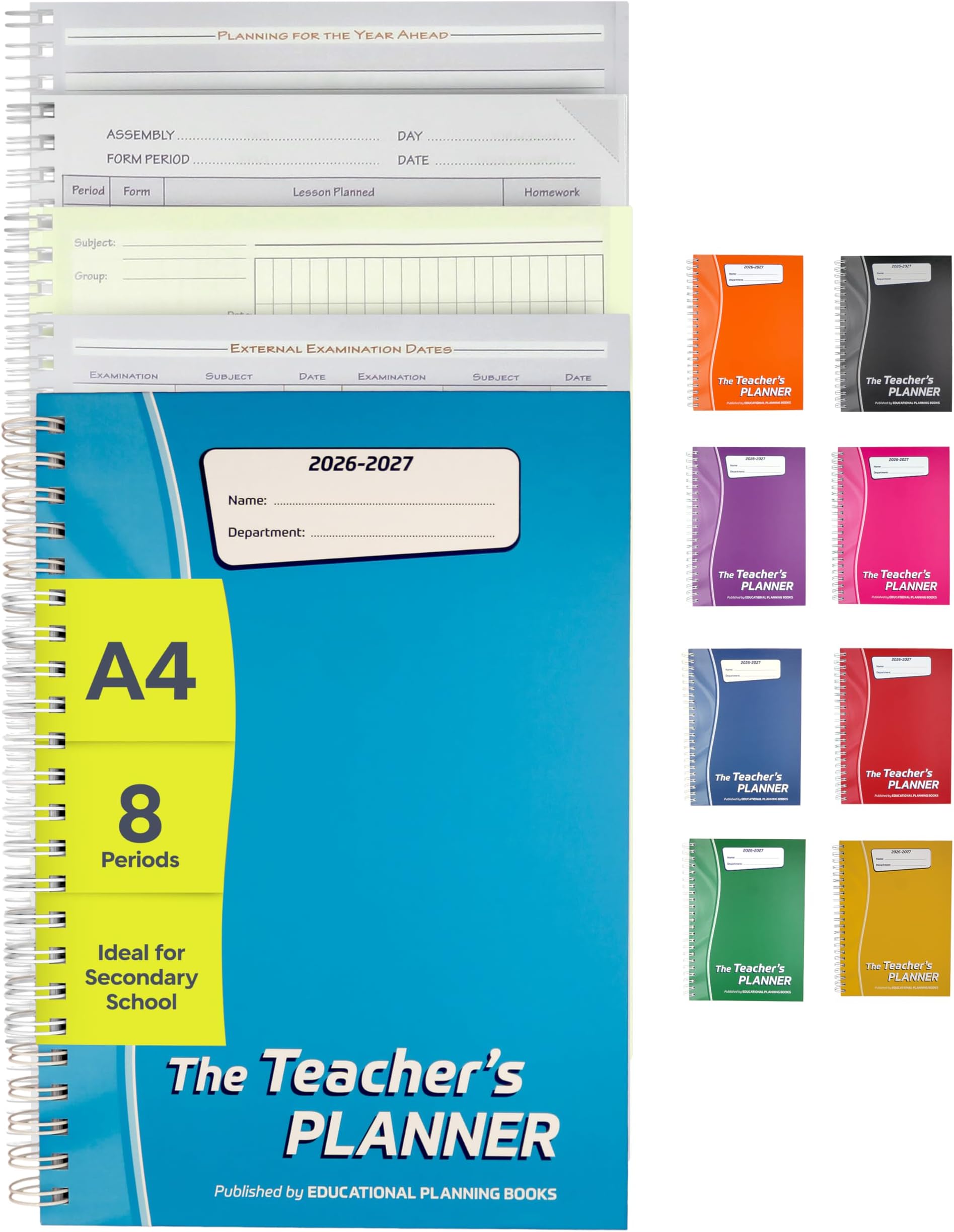 The Teachers Planner 2026-2027 for Secondary School – A4 – Eight Period Day – Page-a-Day & Undated, with Dedicated Pages for Year Planning, Exams, Marking and more (TP1-T)