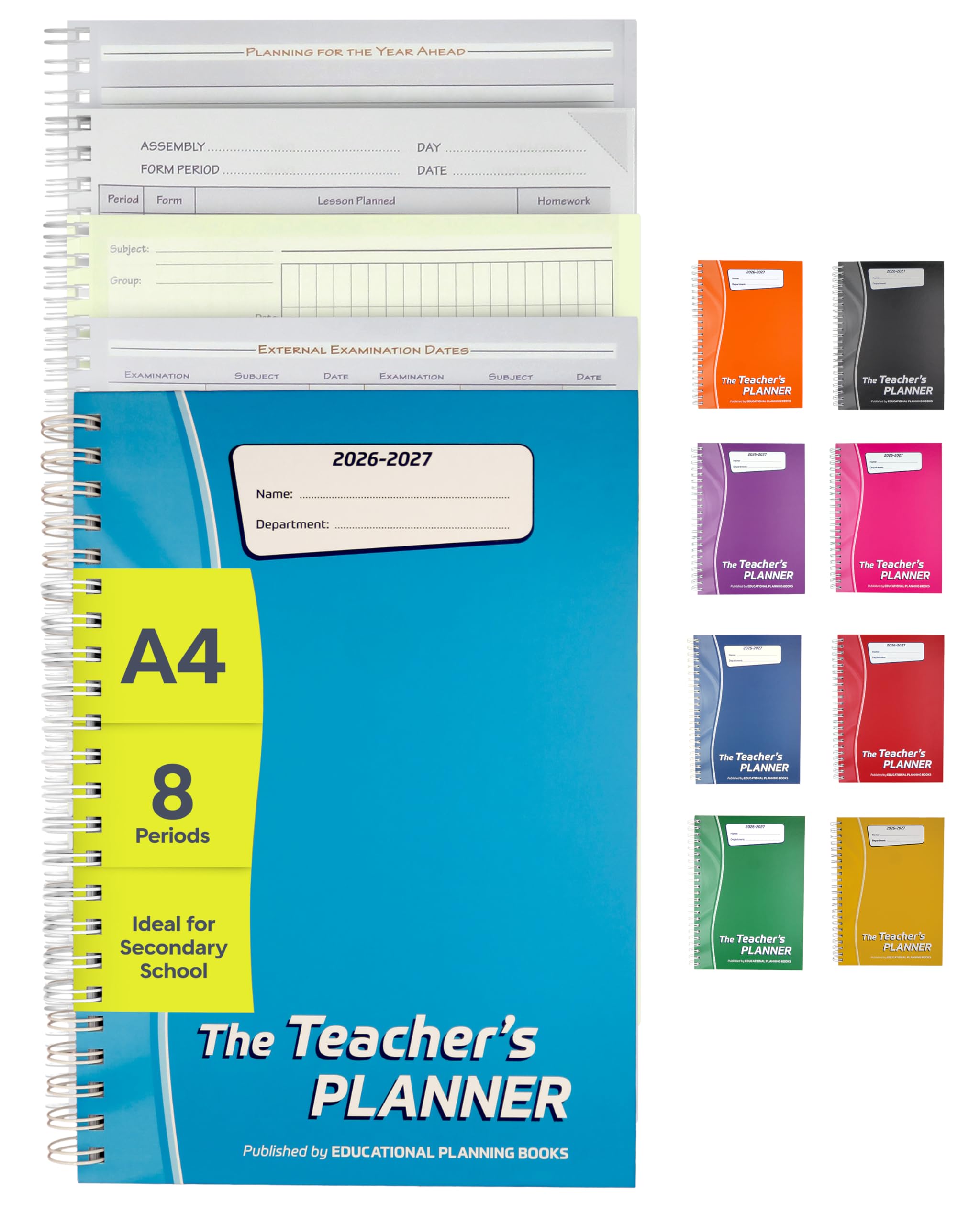 Educational Planning Books - The Teachers Planner 2026-2027 for Secondary School – A4 – Eight Period Day – Page-a-Day & Undated, with Dedicated Pages for Year Planning, Exams, Marking and more (TP1-T) — image 1