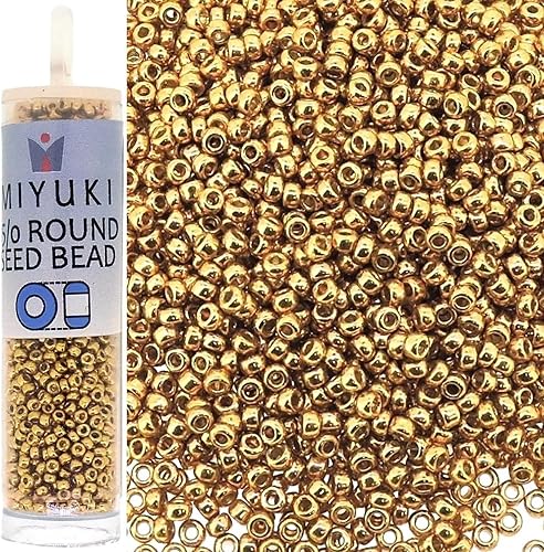 Miyuki Cuentas redondas de semillas de Rocaille Tamaño 150 0.29 oz Duracoat Oro Galvanizado