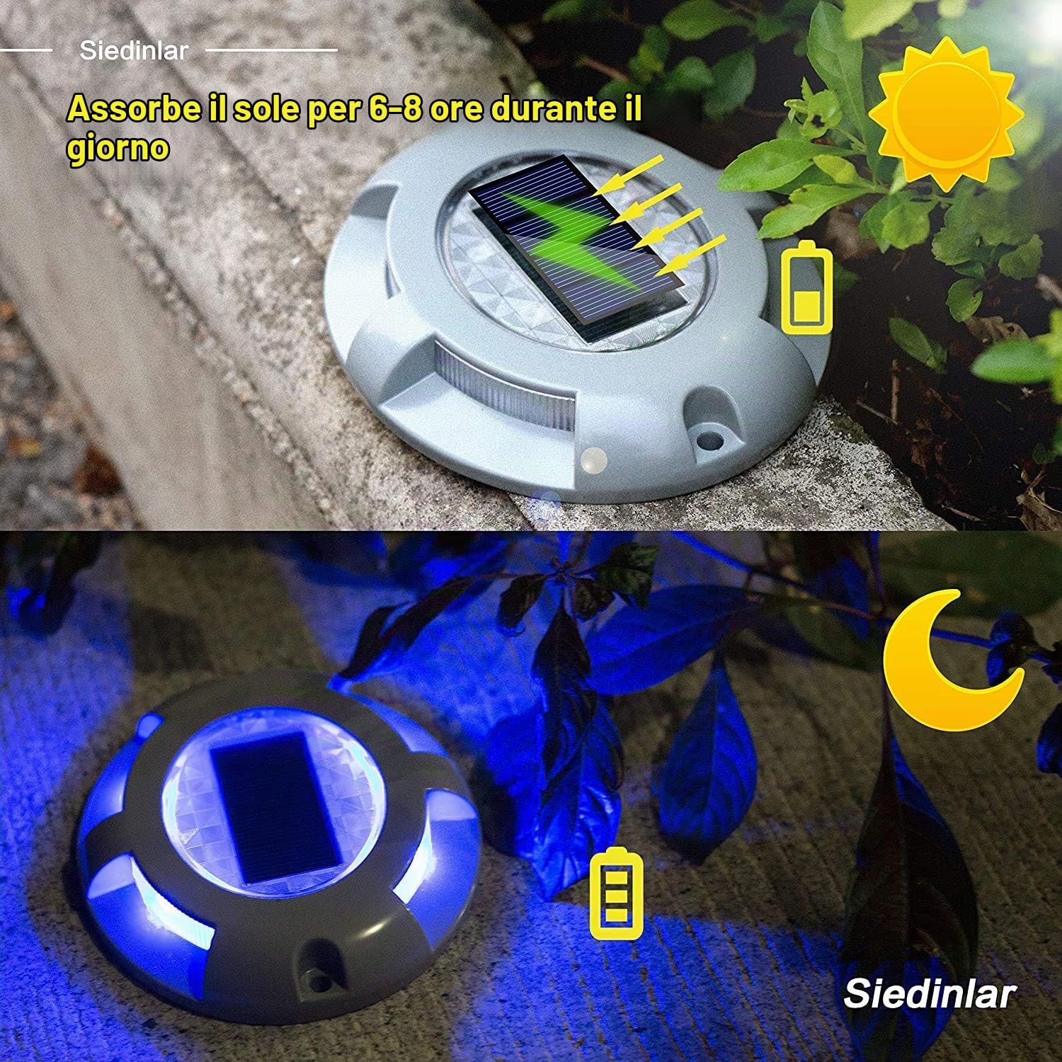 Siedinlar Luci Solari per Ponte Vialetto Luci LED Lampade Solari da Giardino per Esterni Impermeabili per Molo Giardino Marciapiede Scala 4 Pezzi (Blu)