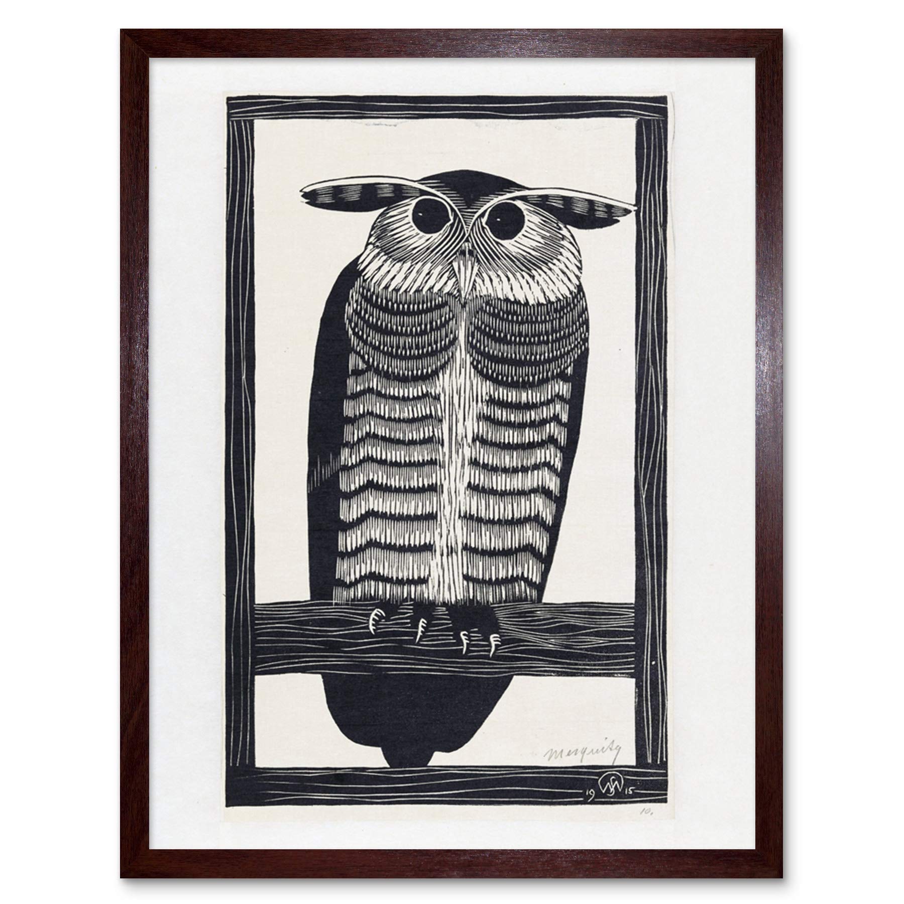 Artery8 Mesquita Horned Owl Design Bird 1915 Art Print Framed Poster Wall Decor 12x16 inch