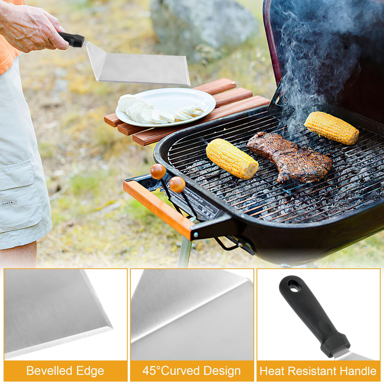Spatules pour barbecue en acier inoxydable avec crochets Lot de 2 Smash Burger Teppanyaki