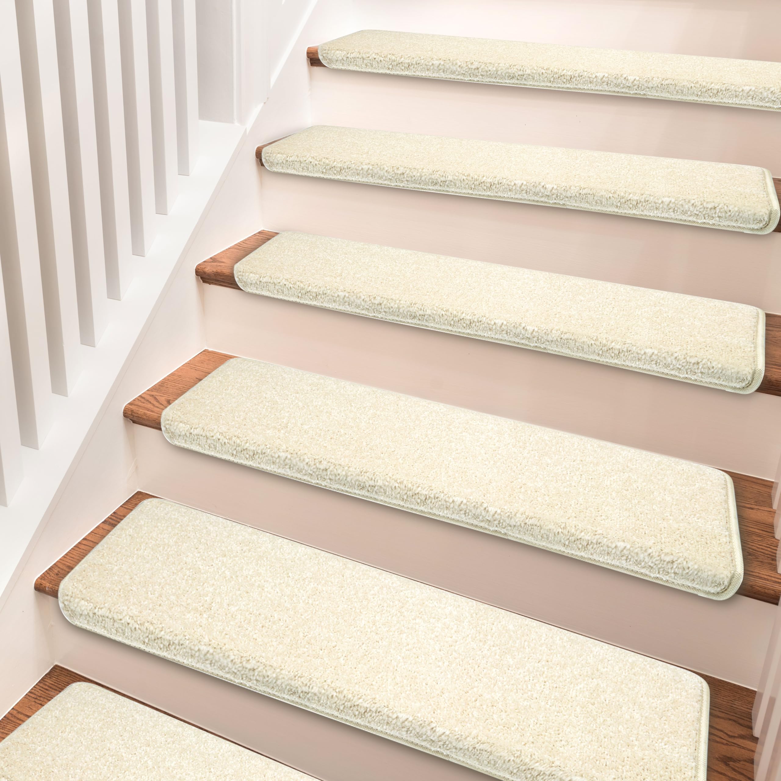 PURE ERA Set di 14 tappetini antiscivolo per scale, adatti agli animali domestici, morbidi, lavabili, antiscivolo, senza nastro, 24 x 76 x 3 cm (14 pezzi, beige chiaro)