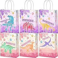 Vista 11 de Pajean 24 bolsas de caramelos de dinosaurio con asa, bolsas de papel de recuerdo de fiesta de dinosaurios, regalos para niños, envoltura