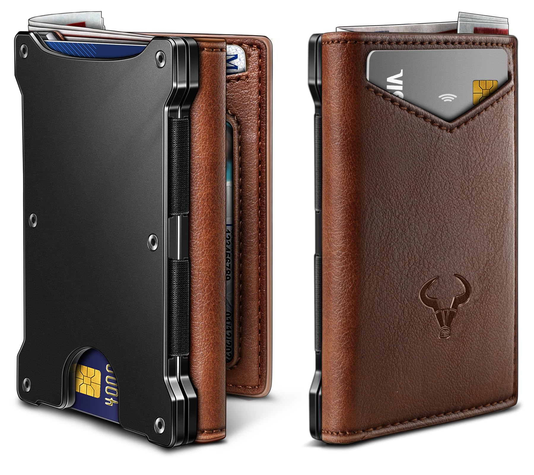 BULLIANT Men Wallet, Slim Front Pocket Leather Wallet Magnetic Closure for Gift Men,Expandable for 14Cards