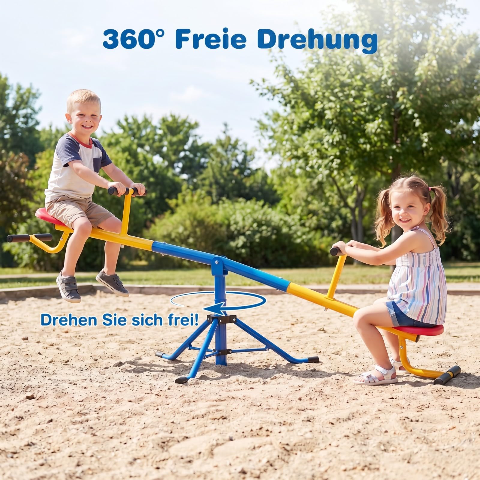 COSTWAY 2-Sitzer Schaukelwippe, Gartenwippe 360° drehbar, Kinderwippe Metall bis 60kg