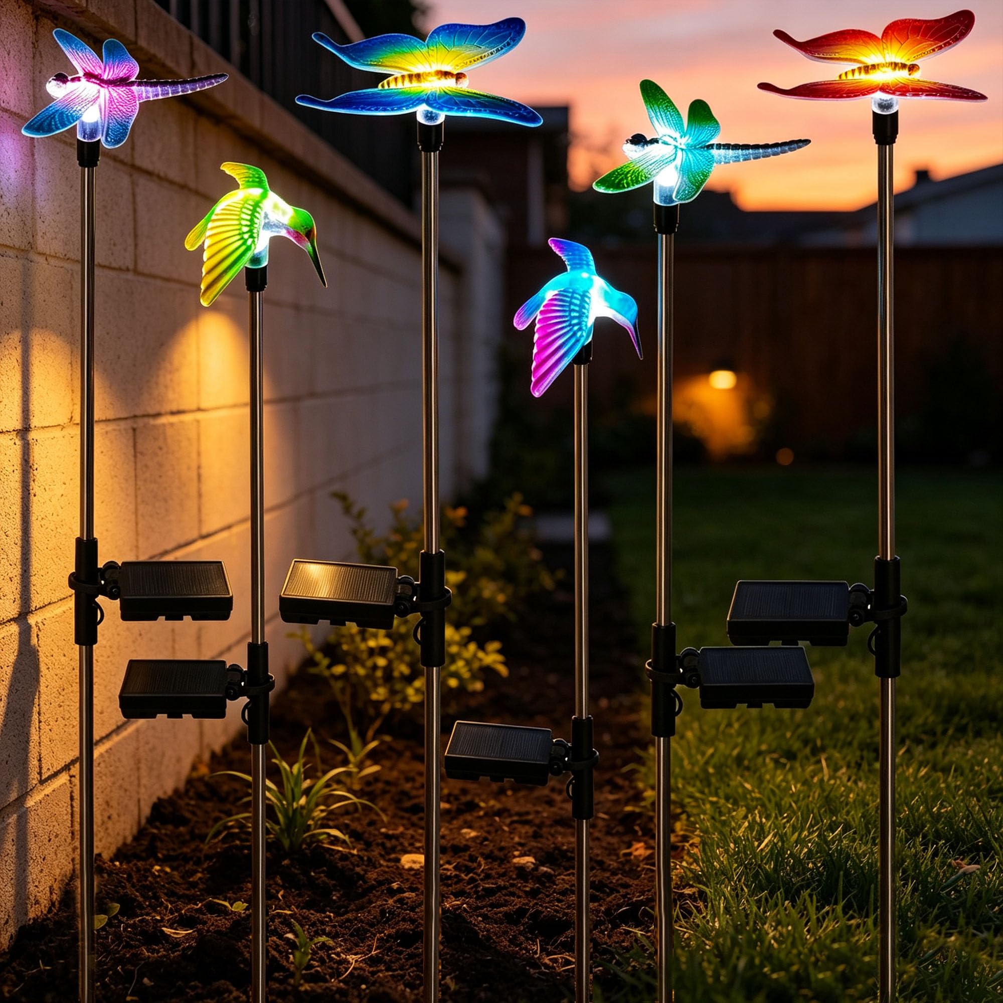 Lot de 6 lampes solaires sur piquet d'extérieur pour décoration de terrasse, cour, allée (jardin)