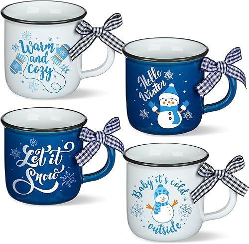 Lallisa 4 tazas de café de Navidad de invierno con cinta, taza de cerámica, regalo de cacao caliente, mini tazas de café, tazas de vacaciones, disponible en Yaxa Costa Rica