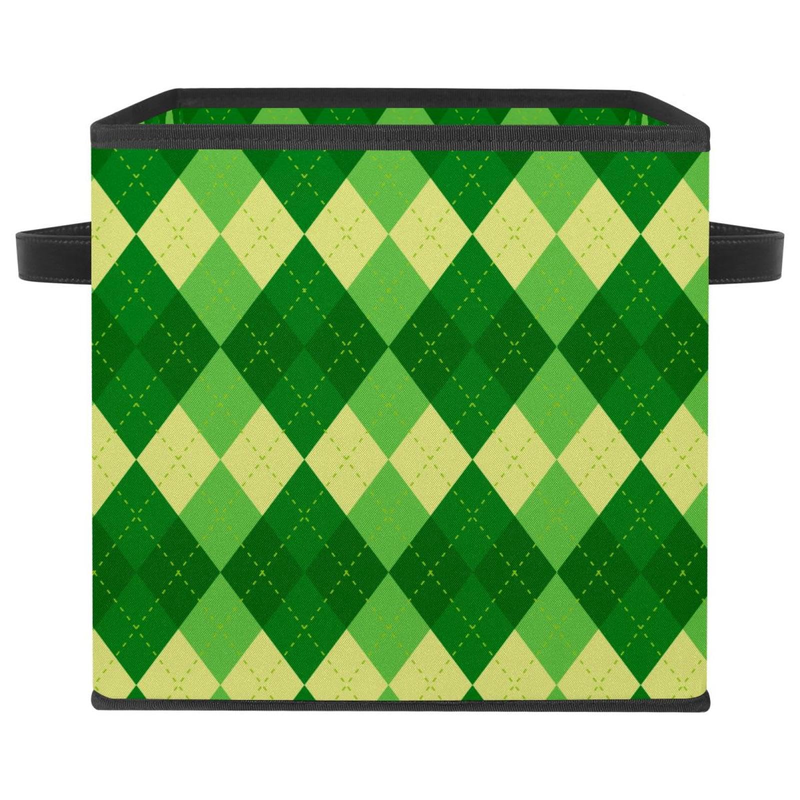 Rangement placard efficace avec la boîte cube pliable en tissu vert écossais