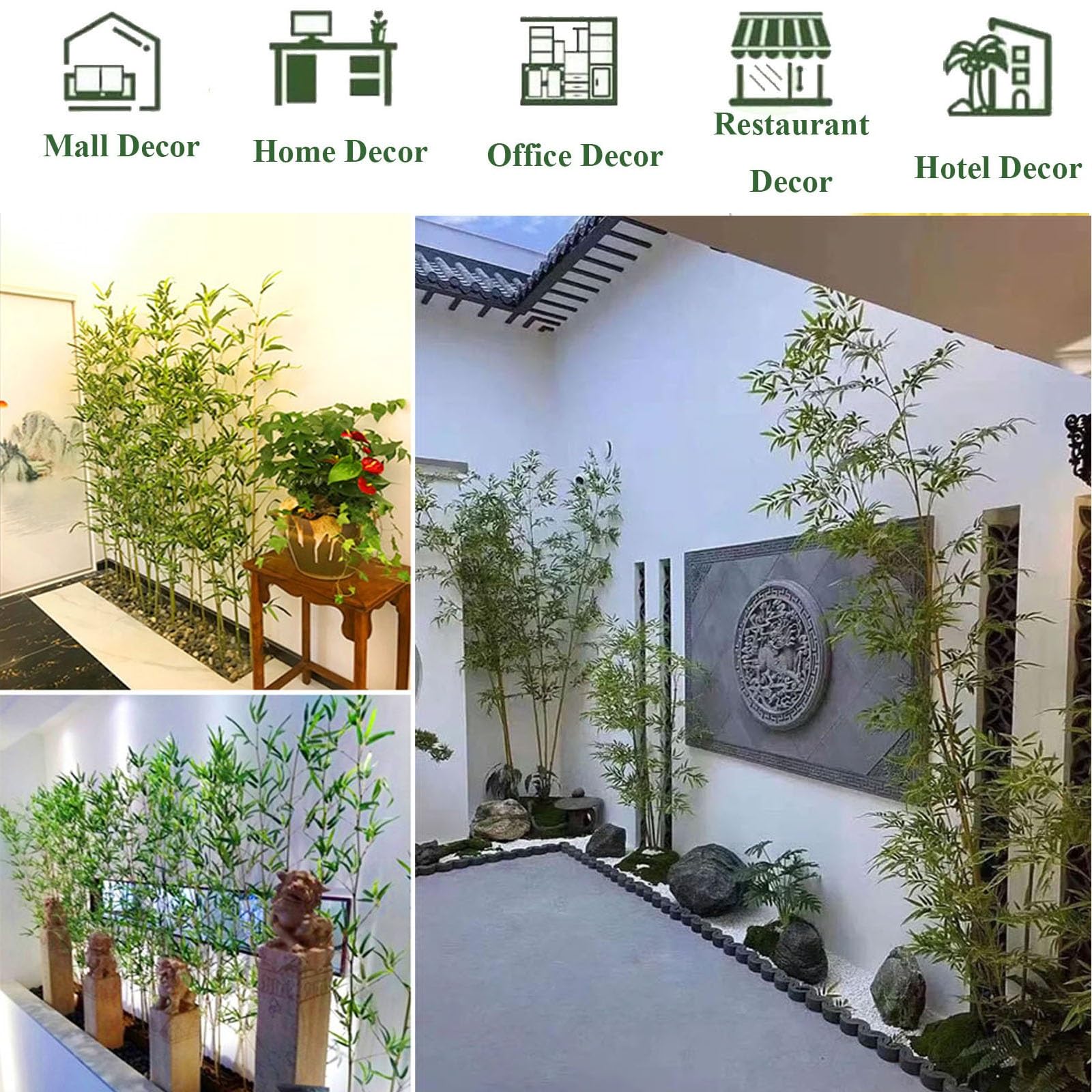 Künstliche Bambusseide Kunstbaum Große Künstliche Bambuspflanzen DIY-Dekor Mit Blättern Innen Außen Raumteiler Künstliche Bambuswand Für Aquarium Restaurant Zuhause Büro(20 Bamboo,1m/3.3ft tall)