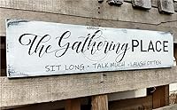 Vintage 'The Gathering Place' Wooden Wall Sign - Rustic Farmhouse Hanging Decor for Dining Room Kitchen 4x16 Inch