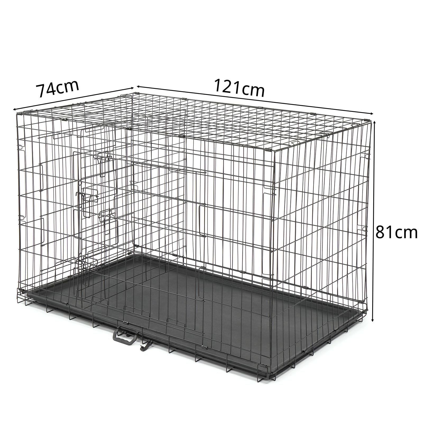 LEADZM Cage pour Chien - Cage Chien Pliable avec 2 Portes, Matériau métallique, Plateau Amovible (XXL 121 x 74 x 81 cm)
