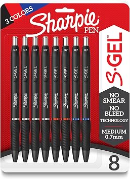 Sharpie S-Gel, Gel Pens, Medium Point 0.7mm, Assorted Colors, 8 Count