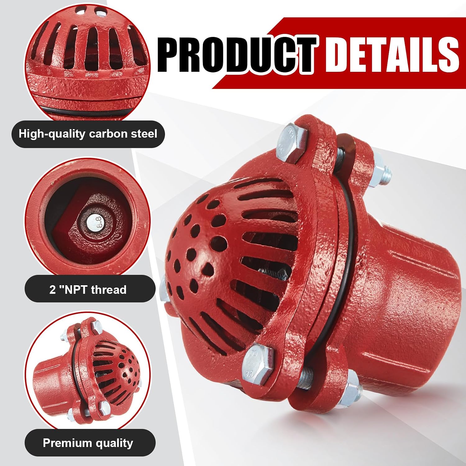 MorningRo 2 Inch Cast Iron Foot Valve NPT Painted Carbon Threaded Foot Valve for Water Service Only