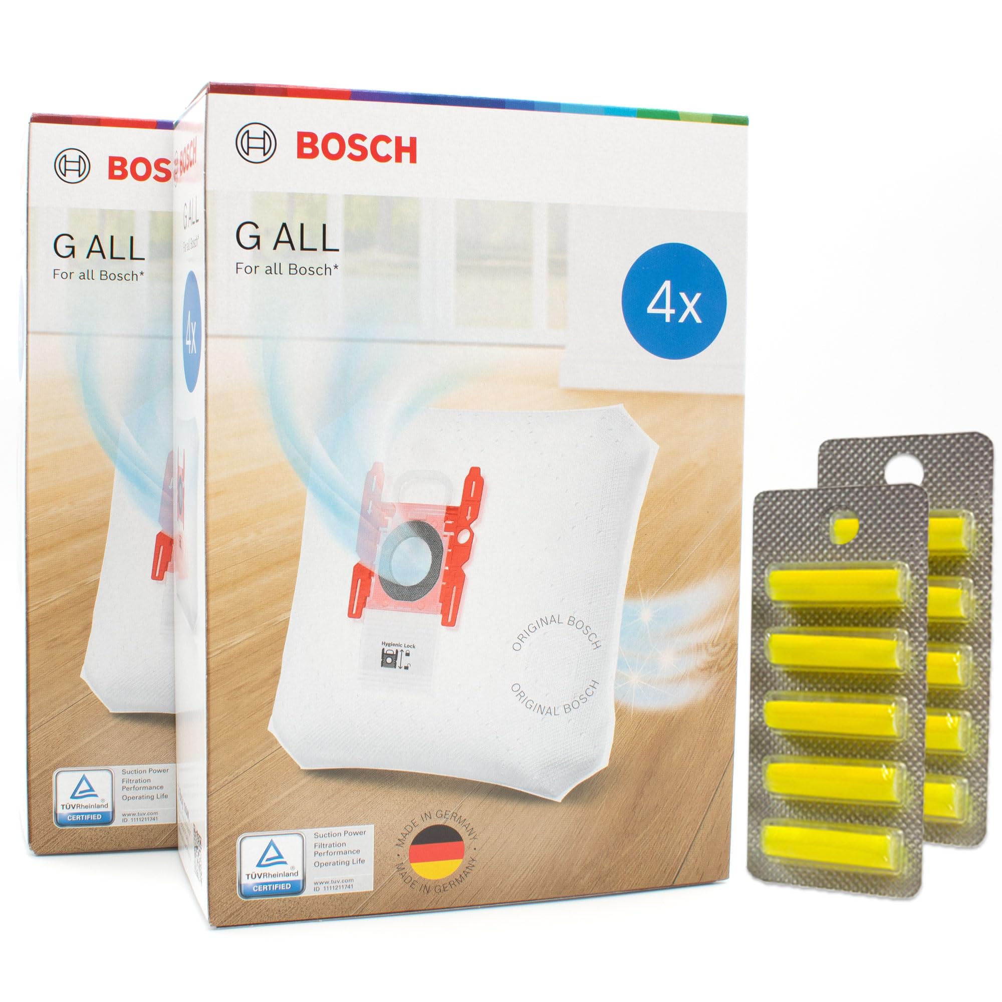PakTrade 8 Bolsas para Aspiradora + 10 Ambientadores Compatible con Bosch BGLS42230/11, BGLS4500, BGLS4500/01, BGLS4500/04, BGLS4520, BGLS4520/01 | 8 Bolsas, Ambientador, Accesorios, Repuestos