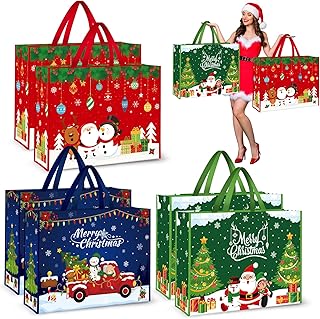 Aliceset 6 Pcs Extra Large Christmas Gift Bags 22 x 17 Inch Christmas Tote Bags with Handles Reusable Non Woven Jumbo Snowflake Gift Bags for Xmas Party Shopping Wrapping Holiday Supplies(Cute)