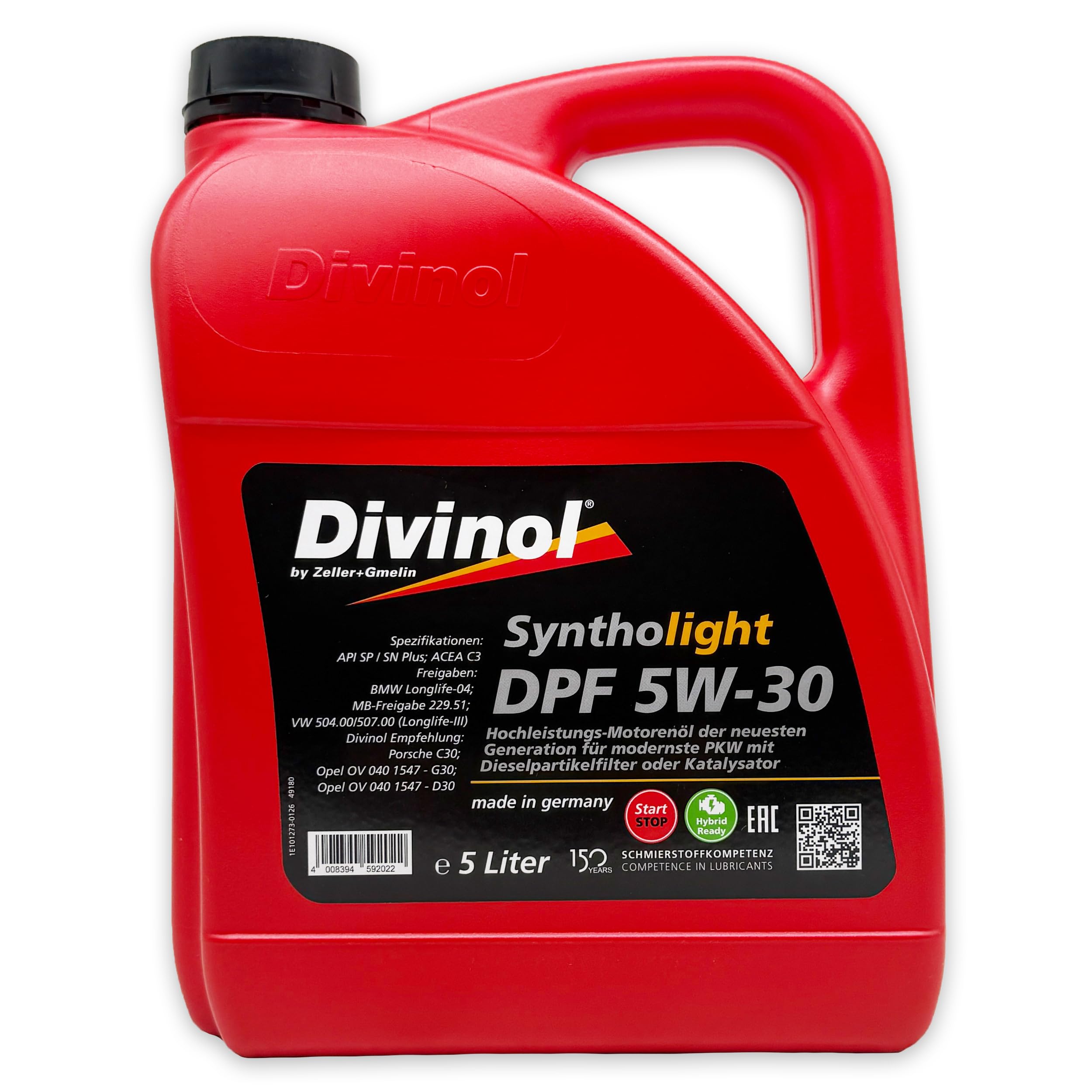 Divinol Syntholight DPF 5W-30 | 5 L | VW 504.00 507.00 | MB 229.51 | BMW LL-04 | OV 040 1547-G30 | ACEA C3 | API SN | Longlife III | mit Trichter - 3