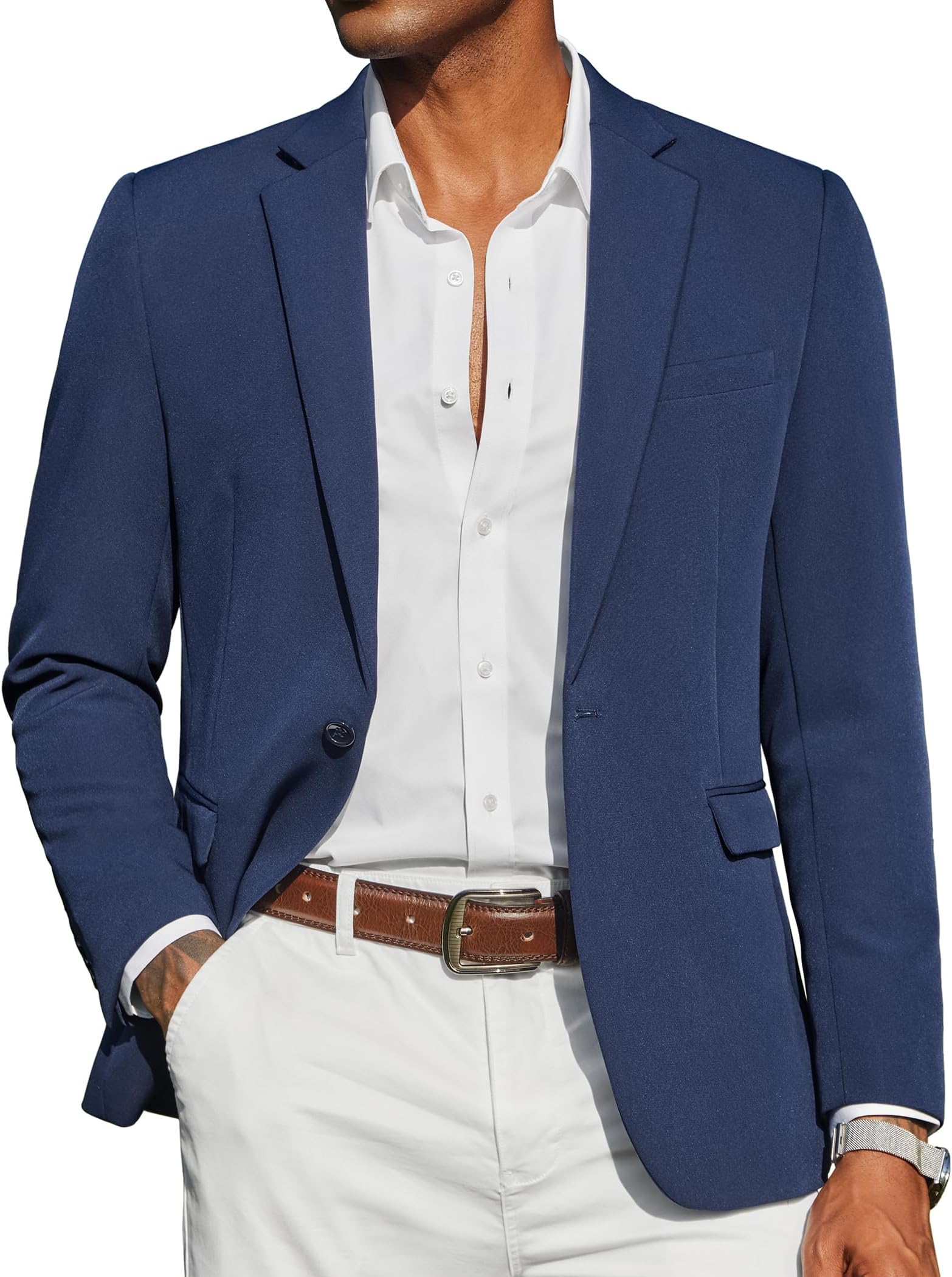 Mens Casual Blazer Slim Fit Sport Coats One Button Stylish Business Suit Jacket
