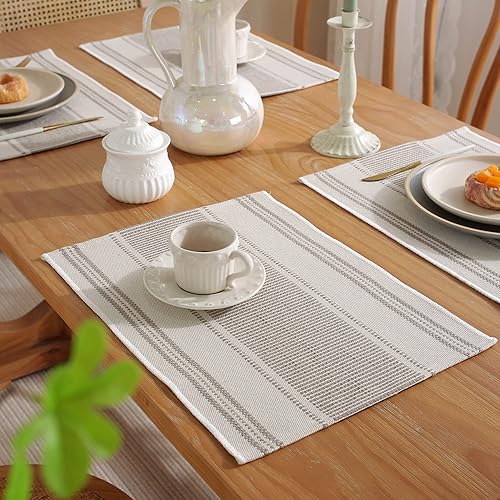 Miniatura 7 de Juego de 4 manteles individuales para decoración de mesa de comedor, manteles de tela tejida para mesa de cocina de granja, manteles de mesa de