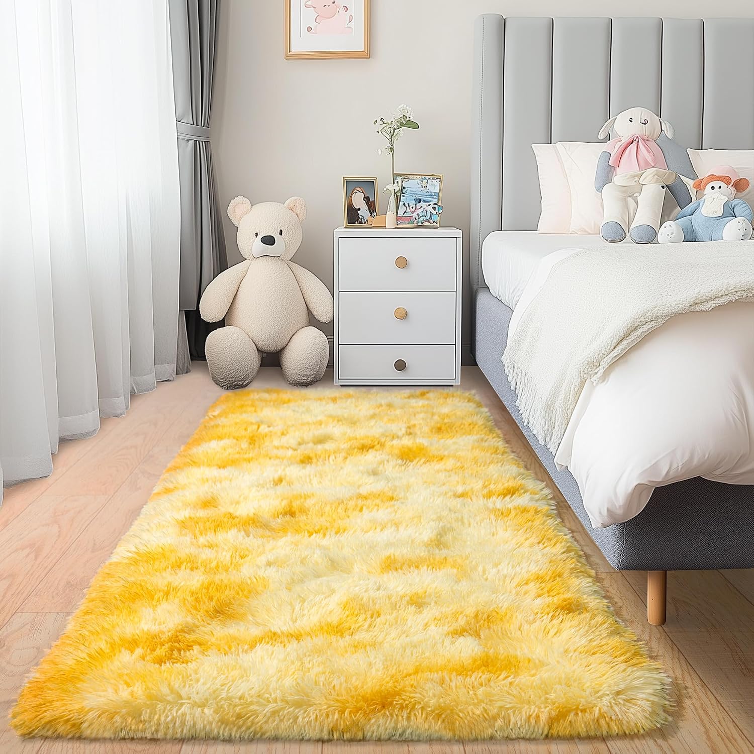 Fluffy Shag Small Rugs for Bedroom, 2x3 Soft Non-Slip Tie-Dyed Yellow image 2