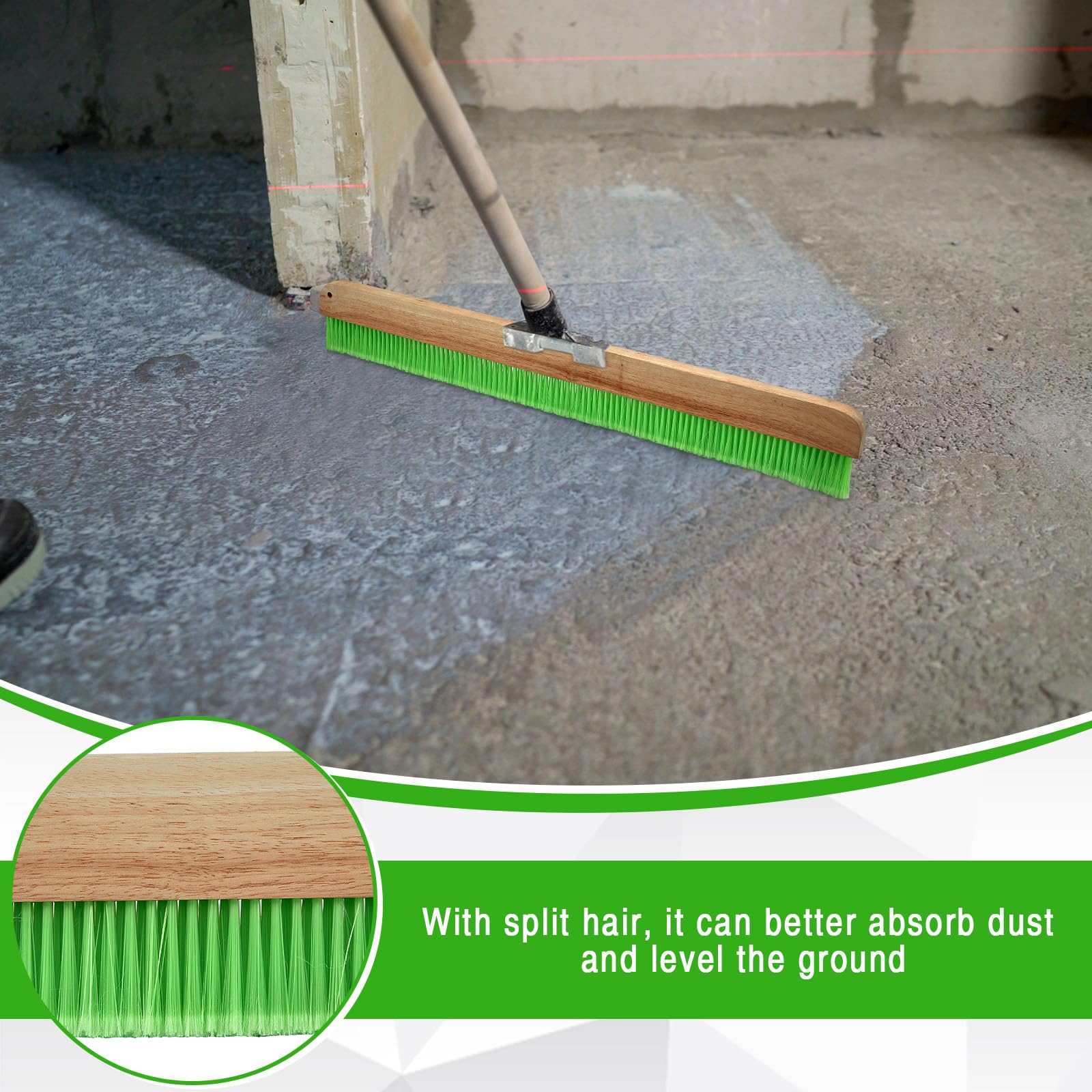 1 escoba suave verde de 36 pulgadas sin mango, cepillo de flujo suave con roscas de montaje para acabados de hormigón, suelos duros, patios
