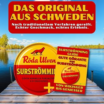 Surströmming - The ORIGINAL Röda Ulven - Swedish specialty in a can including recipe guide - Sürstrüming Fish 400g/300g