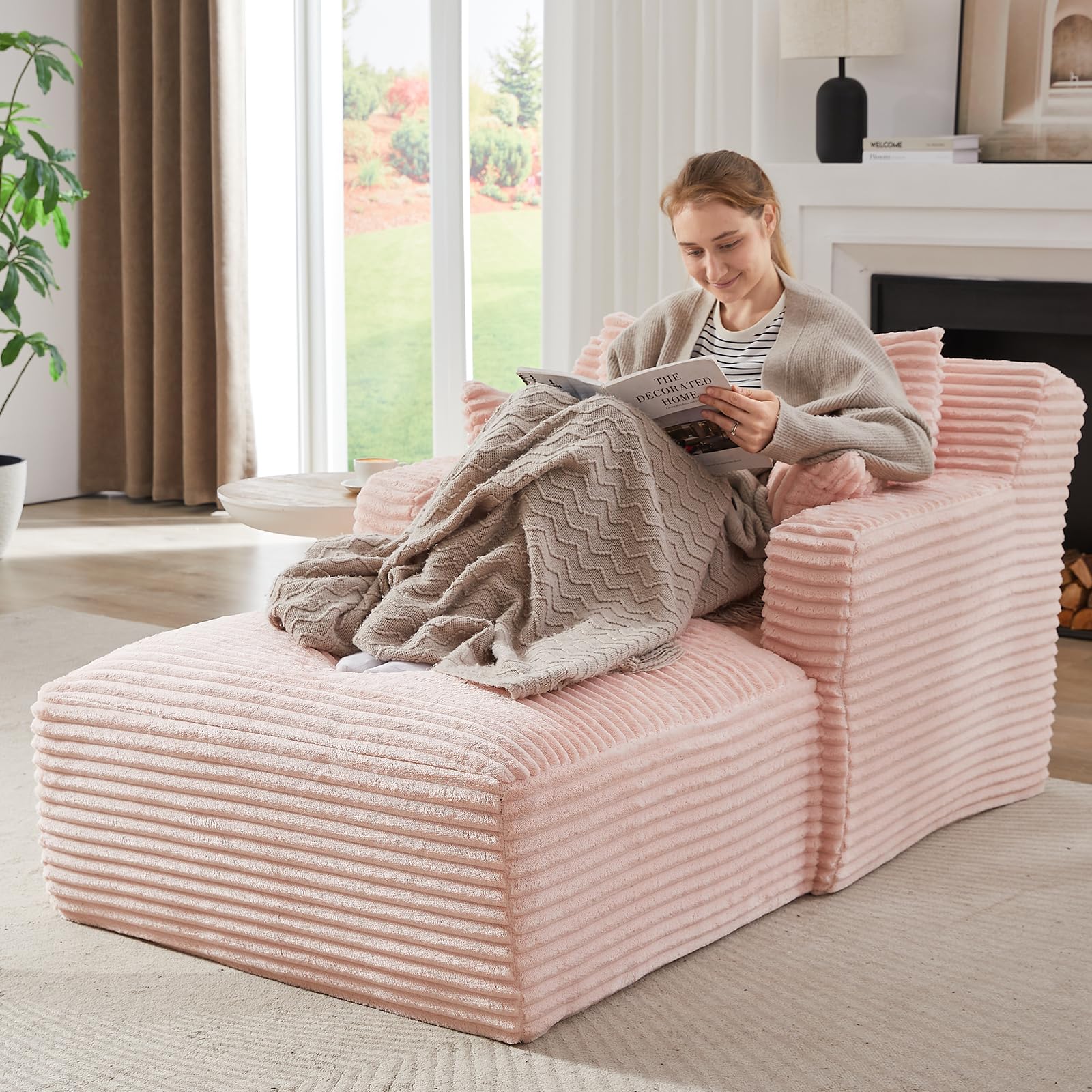Chaise Lounge Chair Indoor Upholstered Corduroy Single Lounge Sofa Couch Comfy Reading Recliner Sleeper Sofa Chair Bed with