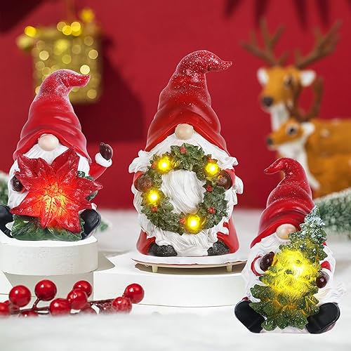 hogardeck Decoraciones de Navidad para interiores, juego de 3, figuras de gnomo de tamaño grande de 8.5 pulgadas con corona de flores para