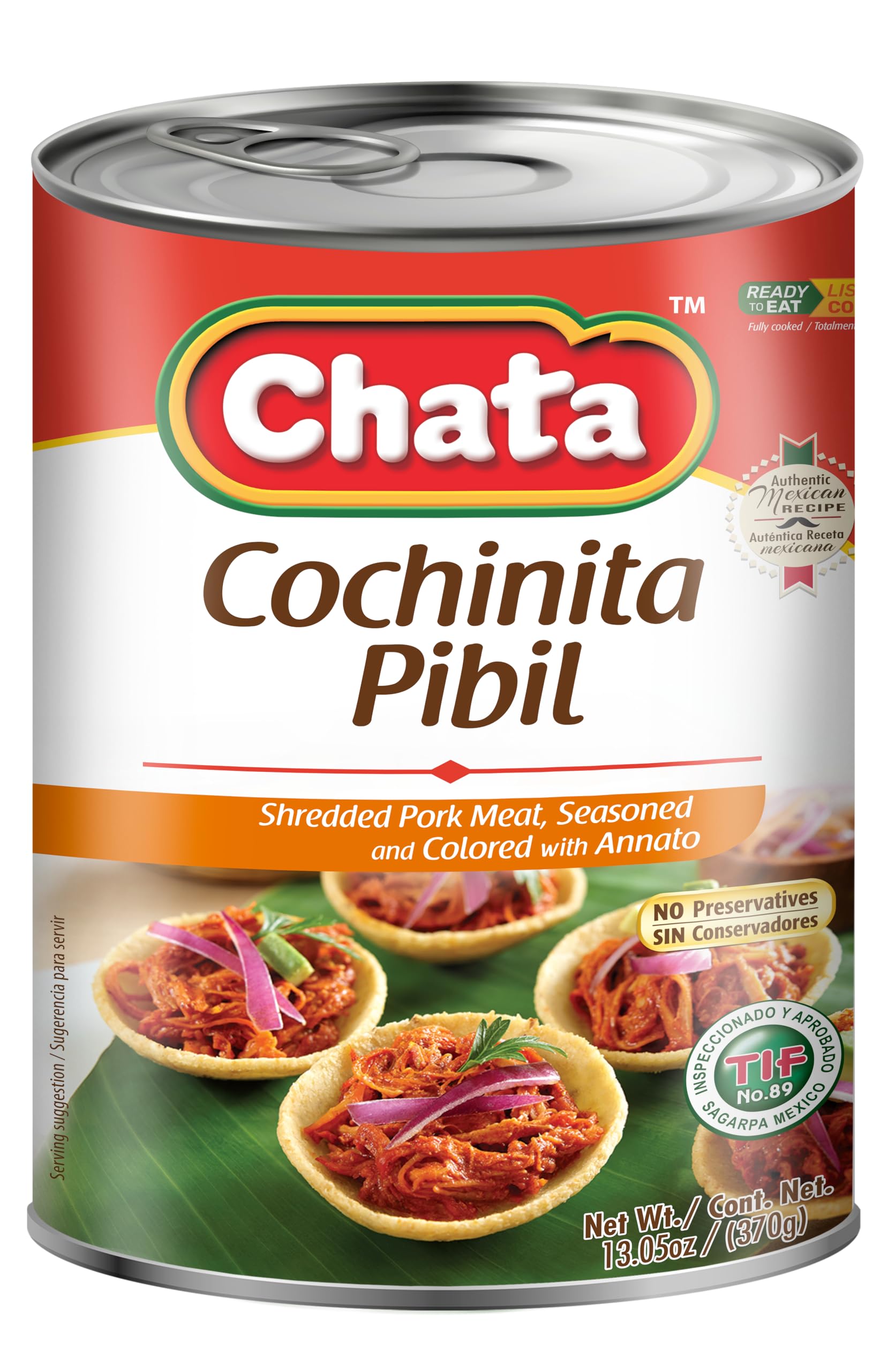 Chata Cochinita Pibil, Shredded Pork Meat with Annatto Seasoning, 13.05 oz, Pack of 1