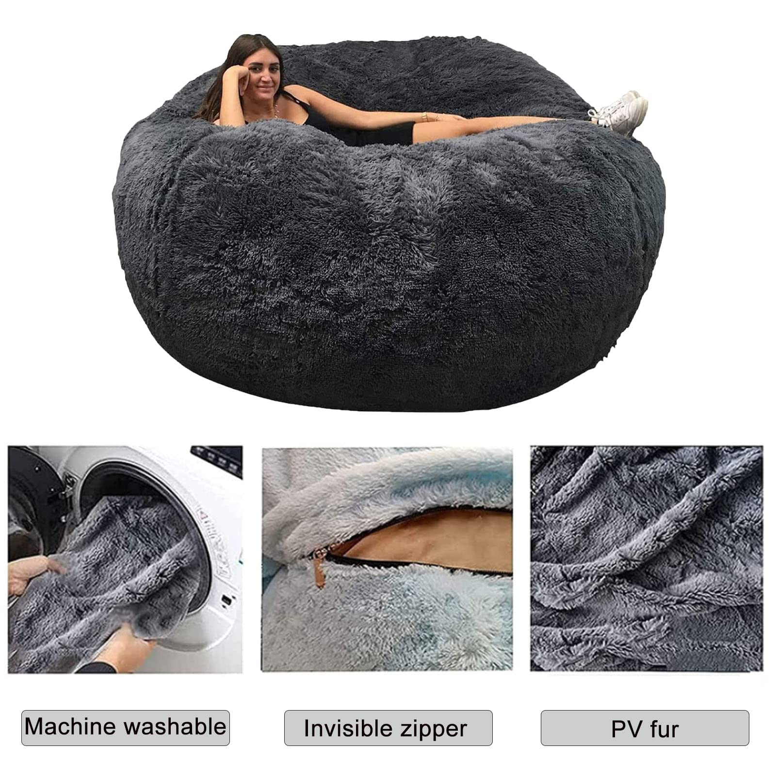 Riesiger Sitzsack-Sessel aus Kunstfell, waschbar, Jumbo-Sitzsack, Memory-Schaum-Möbel