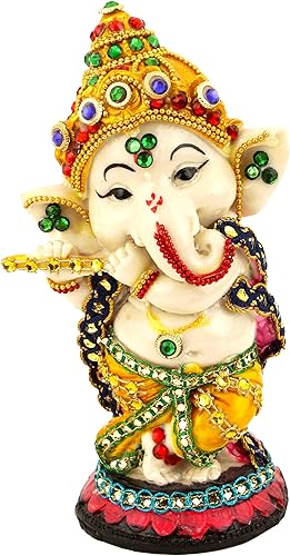 TIED RIBBONS Estatua de Ganesh (5.5 x 2.3 pulgadas, multicolor) ídolo de Ganesha para mesa de escritorio, figura de ídolo indio de Dios indio,