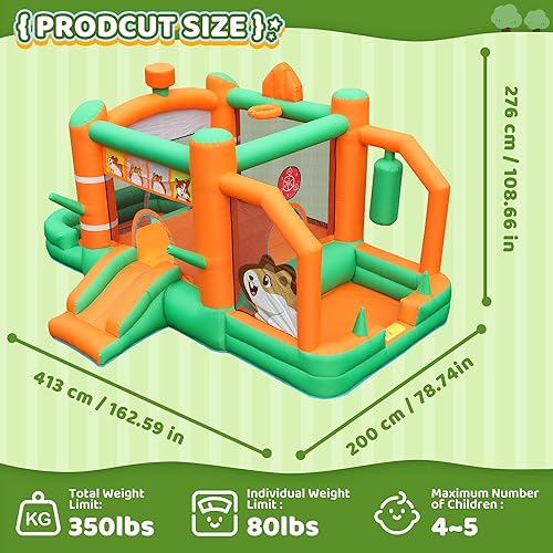 Miniatura 3 de Bounce House - Castillo inflable de salto para hámster con soplador, pozo de bolas, juego objetivo, anillo de lanzamiento, borde de baloncesto para