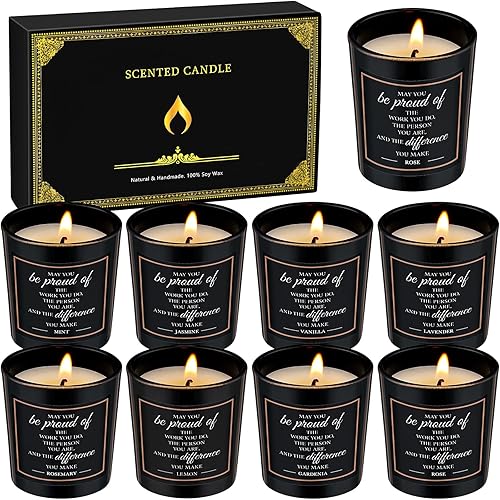 Juego de 8 velas perfumadas de regalo de agradecimiento para empleados, velas inspiradoras de cera de soja para empleados, regalo de agradecimiento