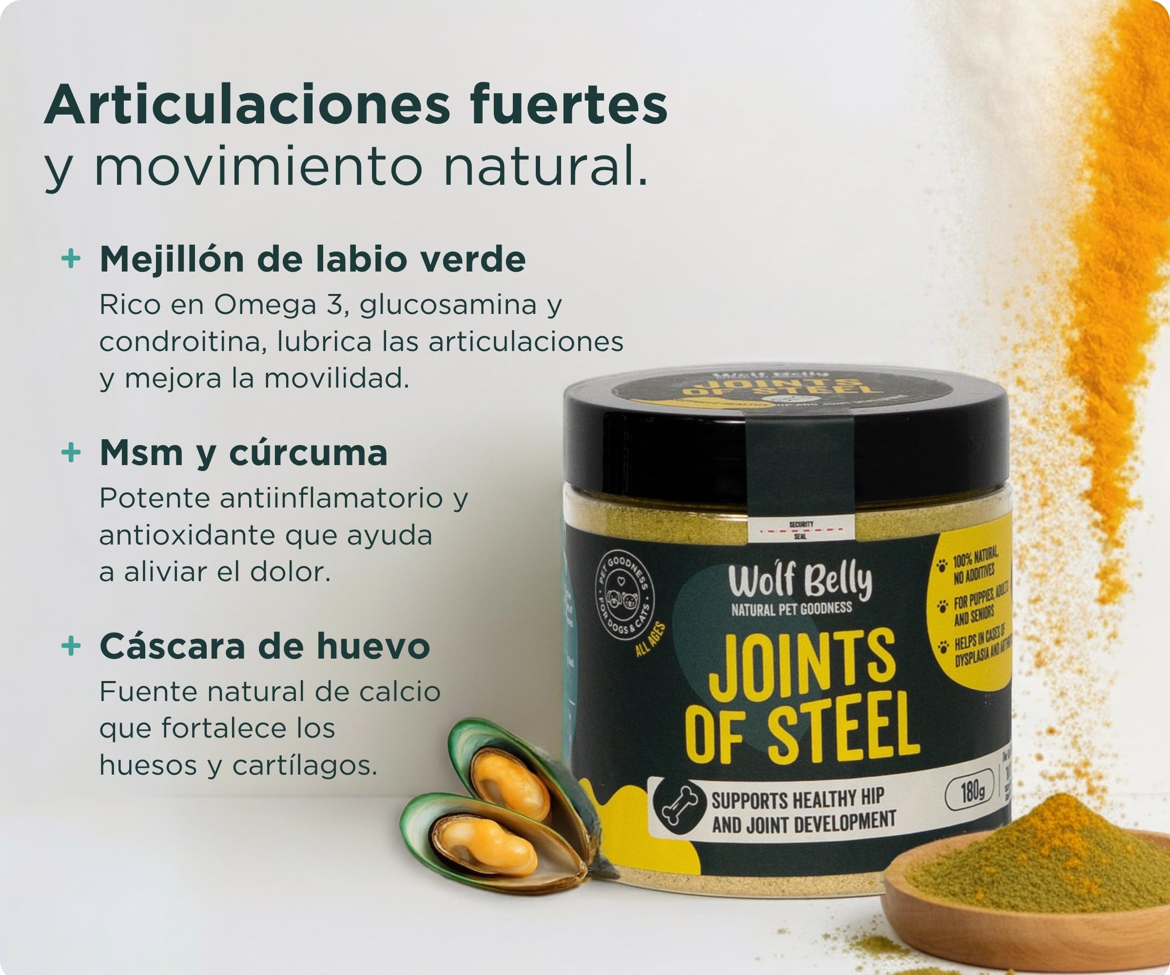 Wolf Belly - Pack Condroprotector para Perros | Suplemento Articular en Polvo + Galletas con Ácido Hialurónico | Articulaciones Fuertes | Antiinflamatorio - Hecho en Europa