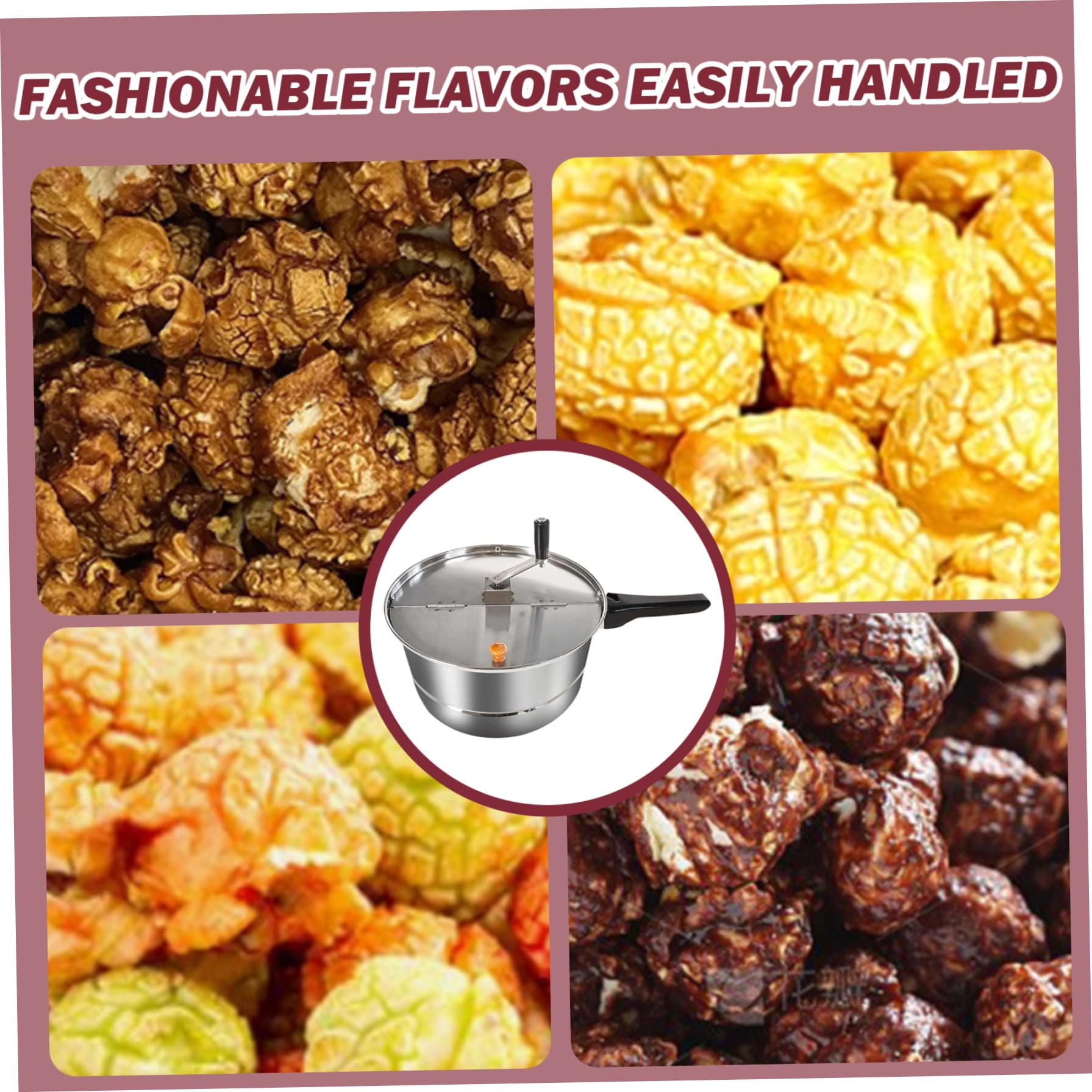 Maker del fabricante de palomitas de palomitas de palomitas de palomitas de palomitas de palomitas, fabricante de palomitas de palomitas de maíz de acero inoxidable antiadherente, mango y tapa de gom